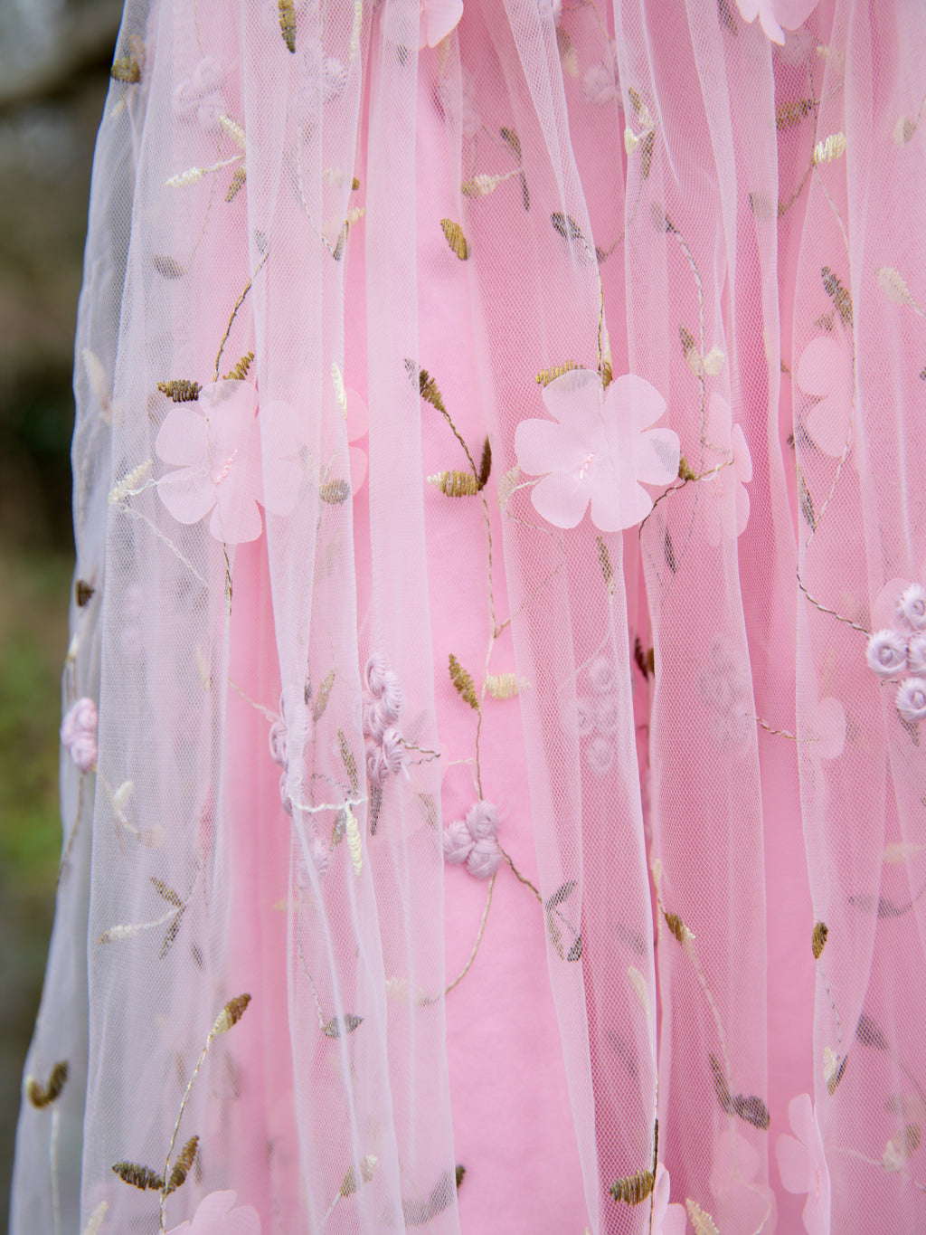 Girls Pink flower embroidered dress. Pink Tulle embroidered tulle dress for babies and young girls. 3D flower detail. Flower Girl dress