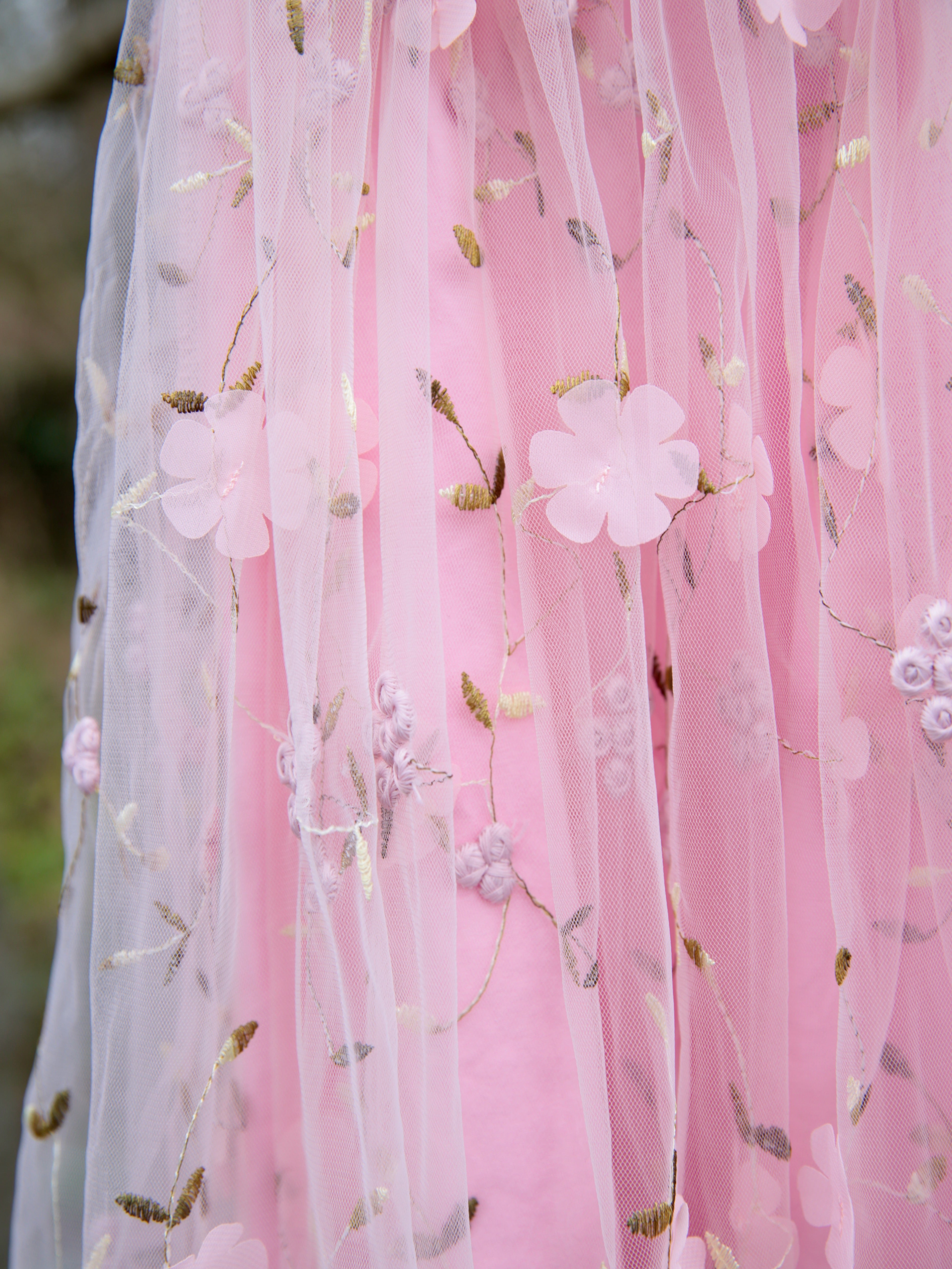 Girls Pink flower embroidered dress. Pink Tulle embroidered tulle dress for babies and young girls. 3D flower detail. Flower Girl dress