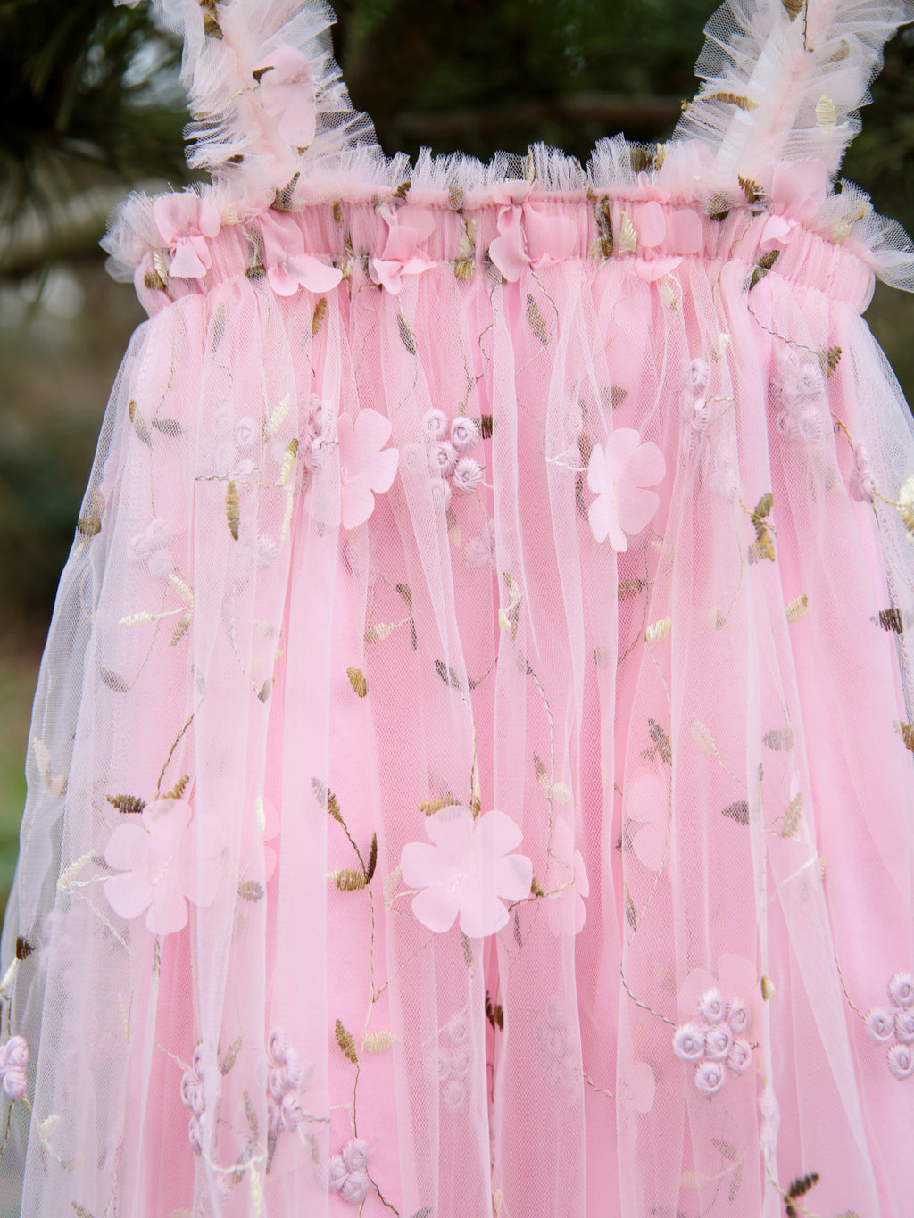 Girls Pink flower embroidered dress. Pink Tulle embroidered tulle dress for babies and young girls. 3D flower detail. Flower Girl dress
