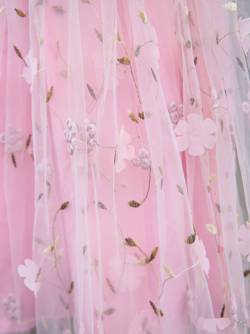Girls Pink flower embroidered dress. Pink Tulle embroidered tulle dress for babies and young girls. 3D flower detail. Flower Girl dress
