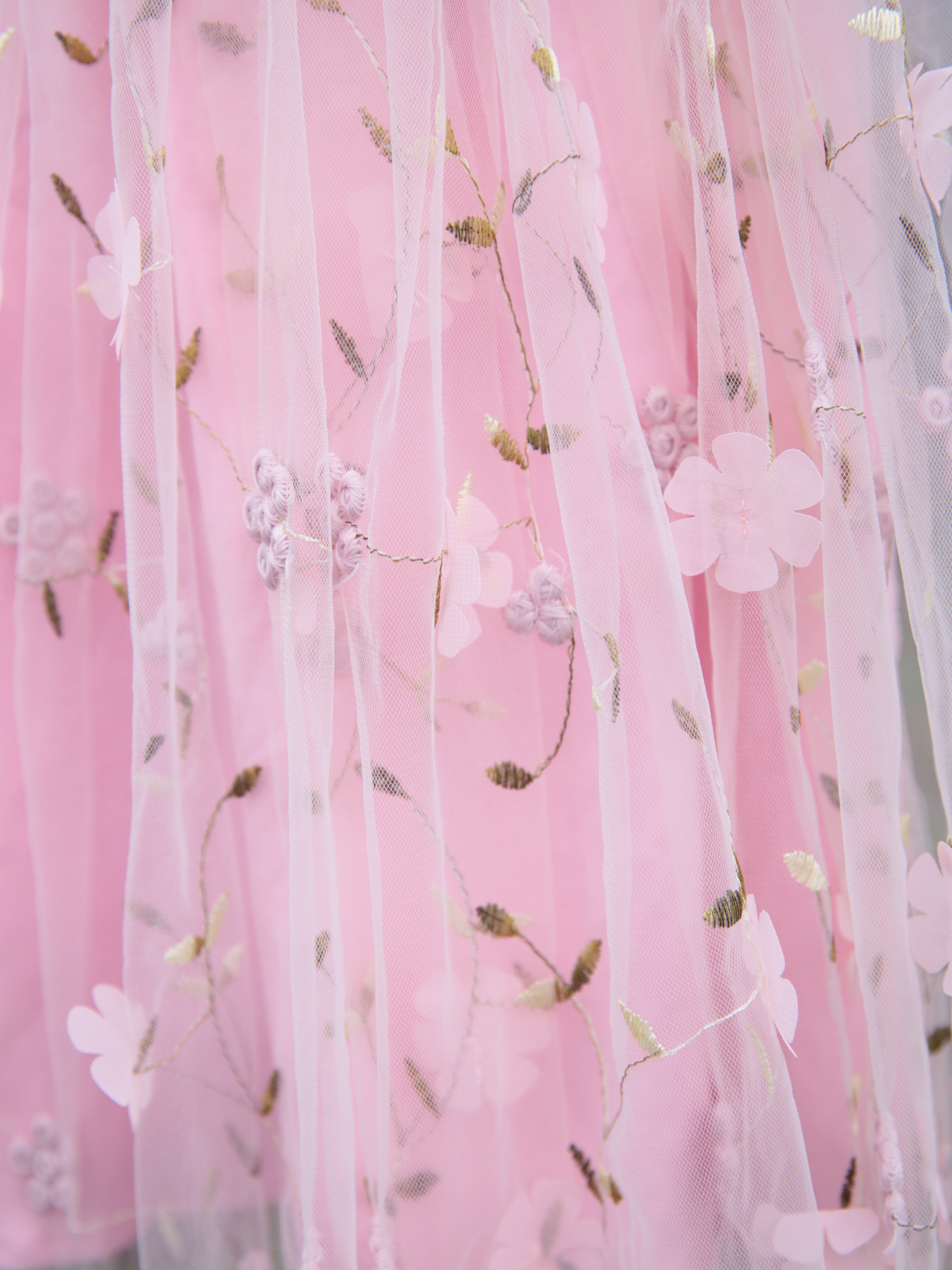 Girls Pink flower embroidered dress. Pink Tulle embroidered tulle dress for babies and young girls. 3D flower detail. Flower Girl dress