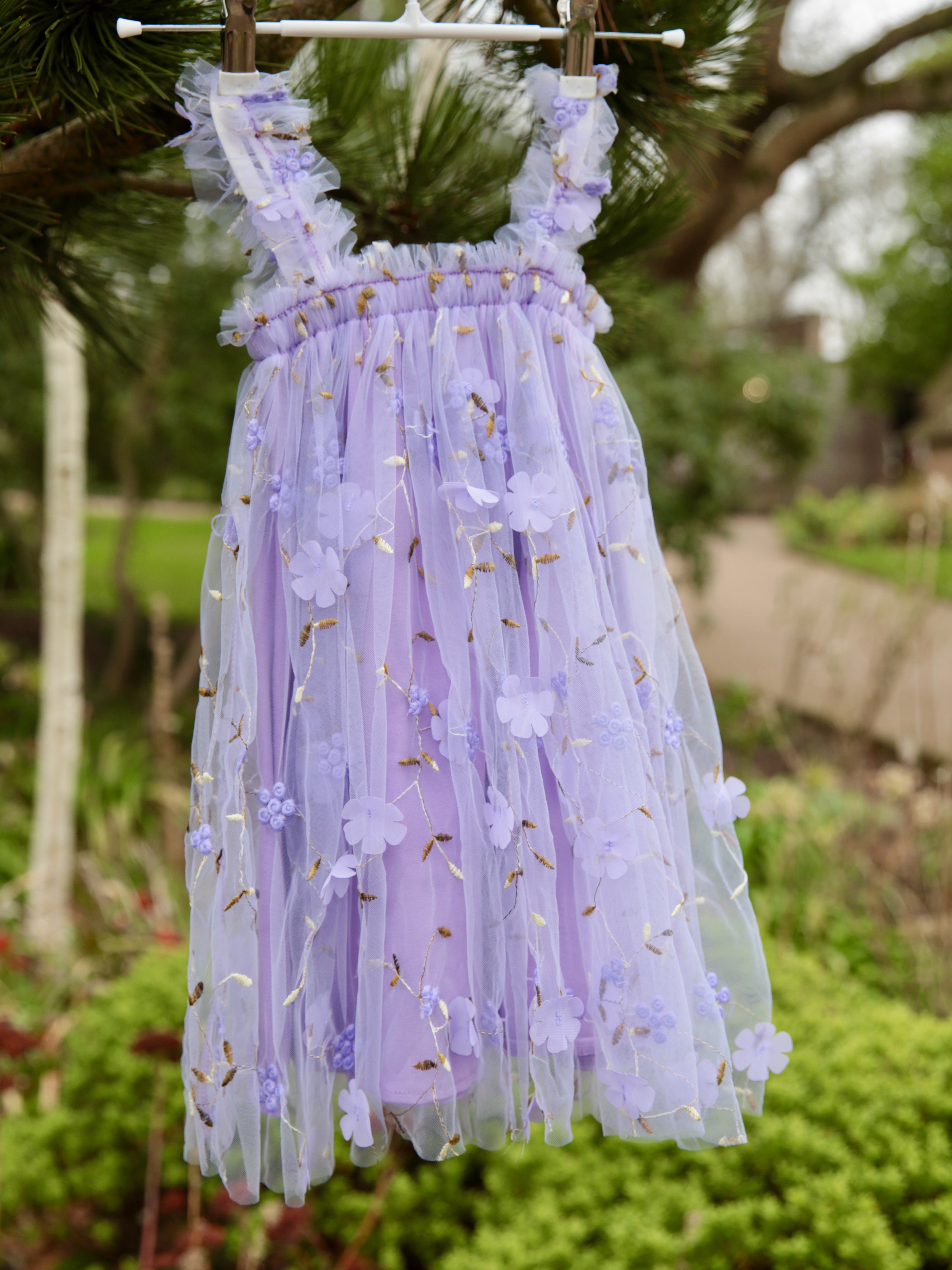 Purple flower embroidered girls' dress. Purple Tulle Dress, embroidered flowers, party dress, bridesmaid dress, flower girl dress.