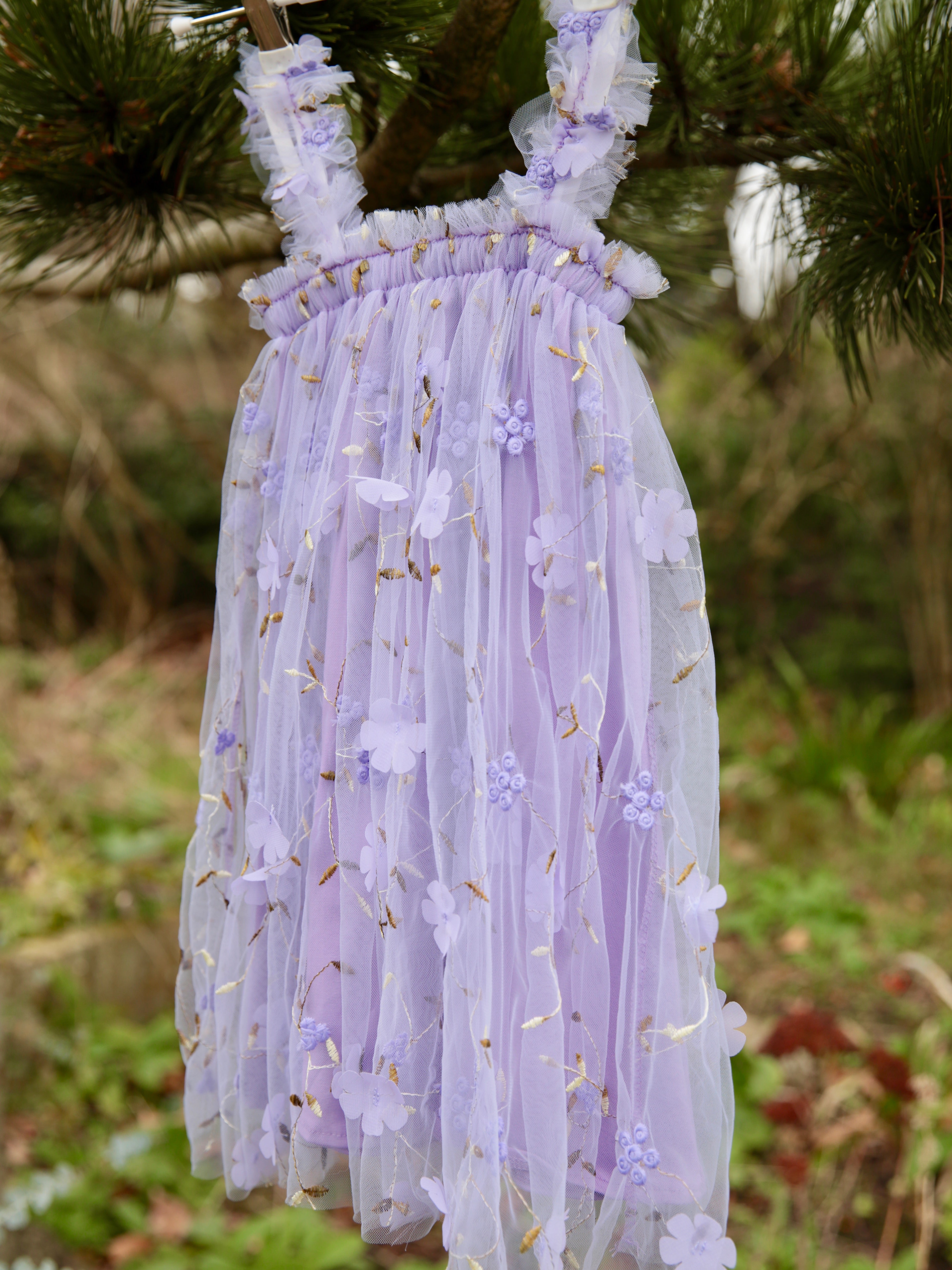 Purple flower embroidered girls' dress. Purple Tulle Dress, embroidered flowers, party dress, bridesmaid dress, flower girl dress.