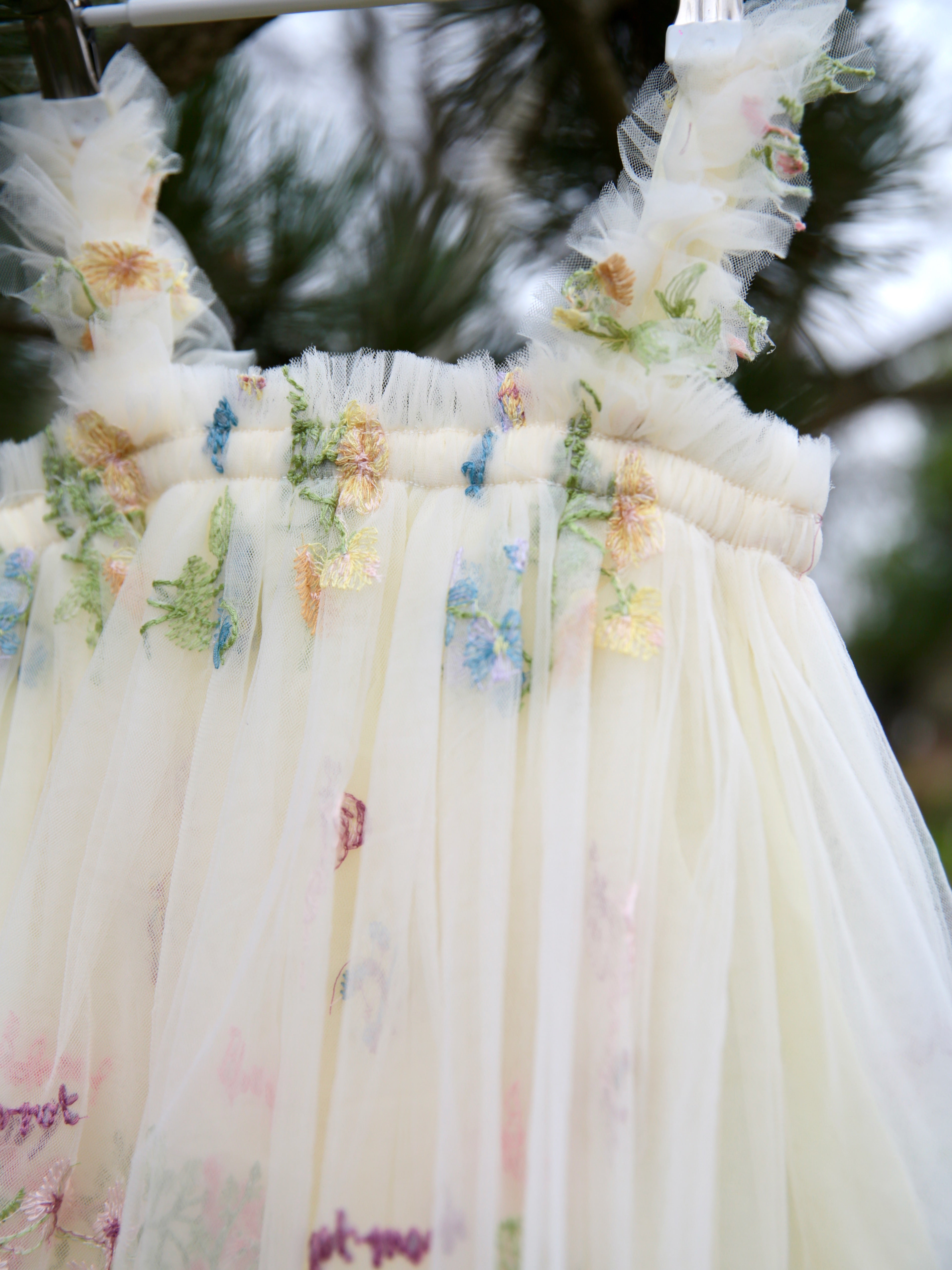 Little girls dress. Lemon yellow girls party dress, tulle embroidered with flowers. Flower dress. Flower girl, cake smash, birthday dress.