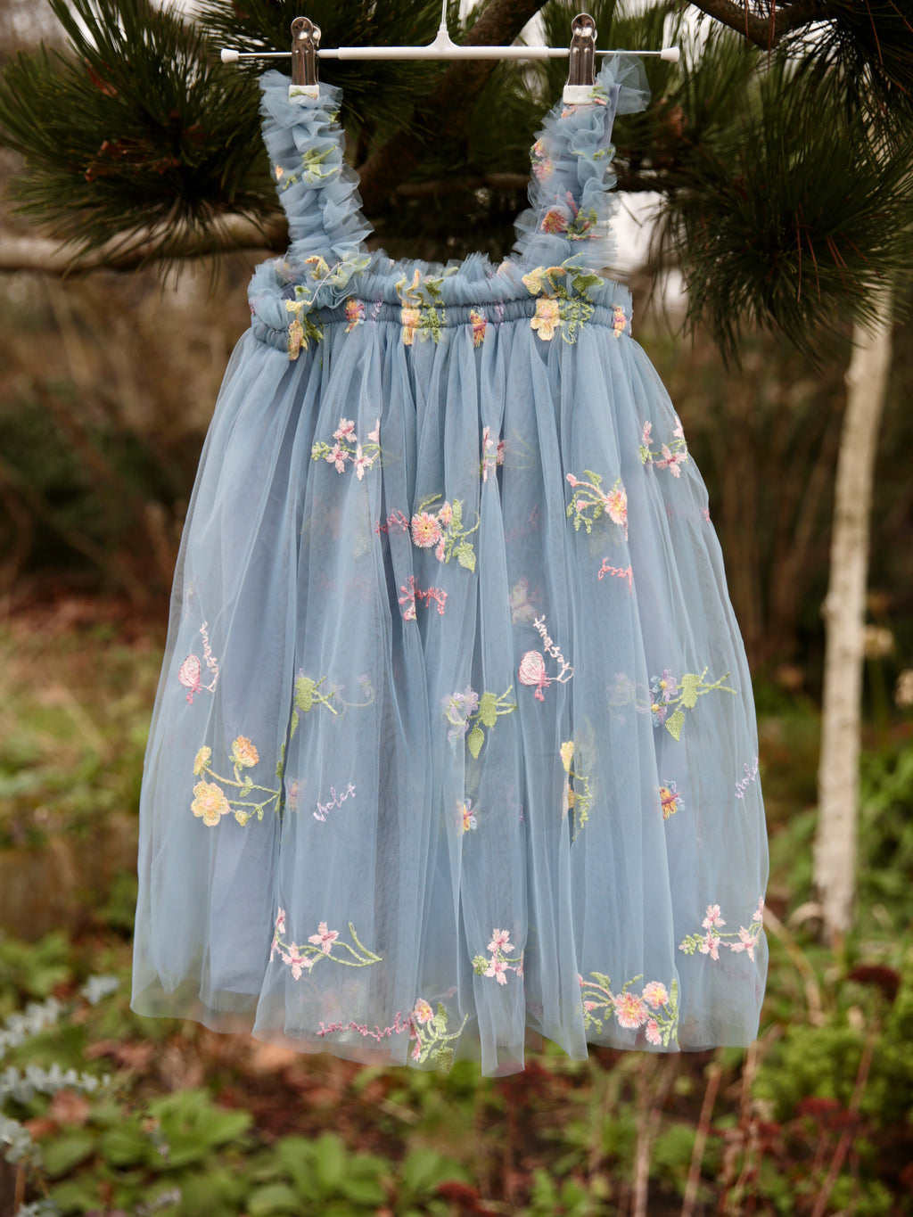 Petrol Blue Girls embroidered dress. Tulle dress, embroidered with flowers. Flower girl dress, cake smash, birthday dress