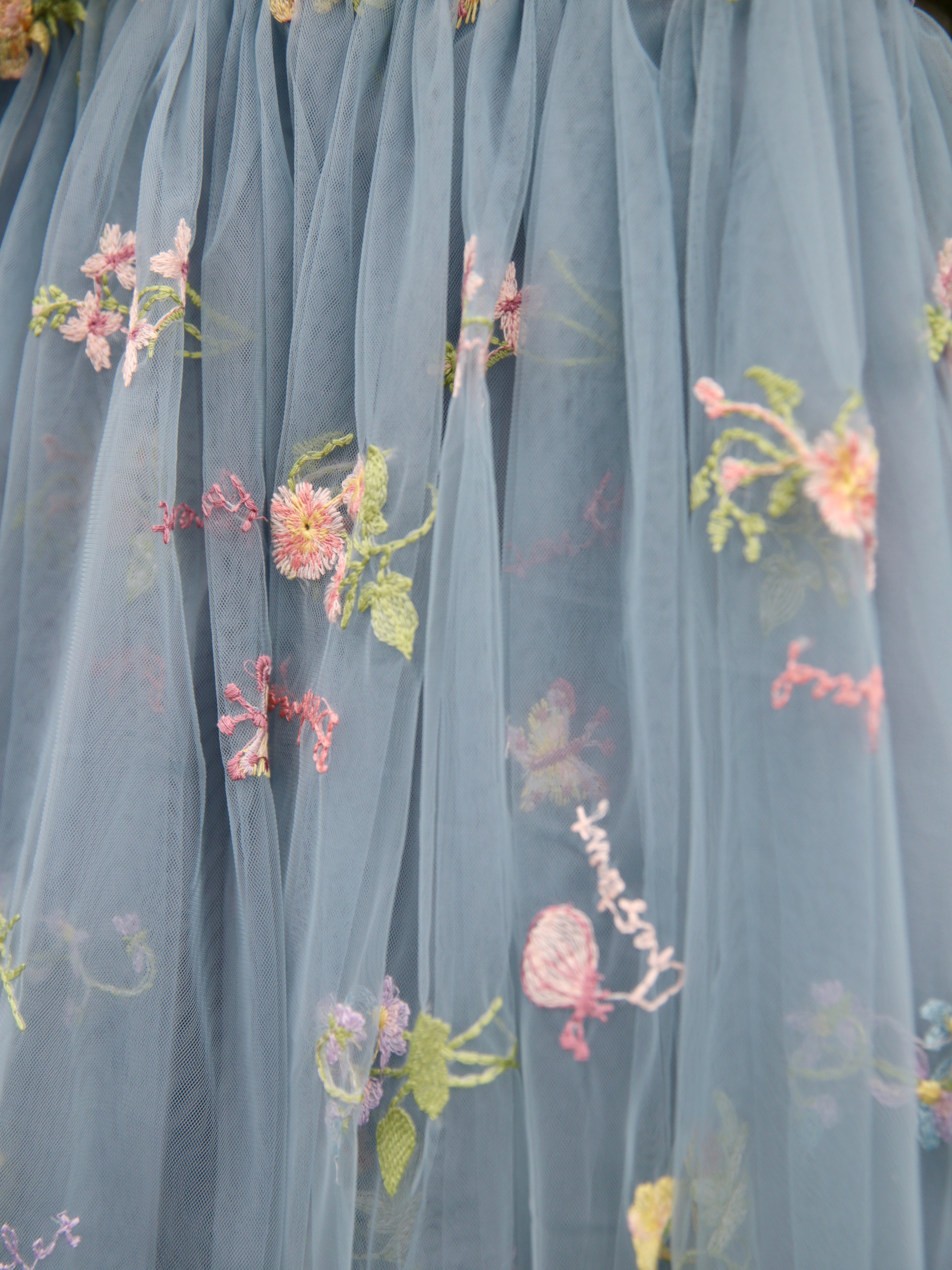 Petrol Blue Girls embroidered dress. Tulle dress, embroidered with flowers. Flower girl dress, cake smash, birthday dress