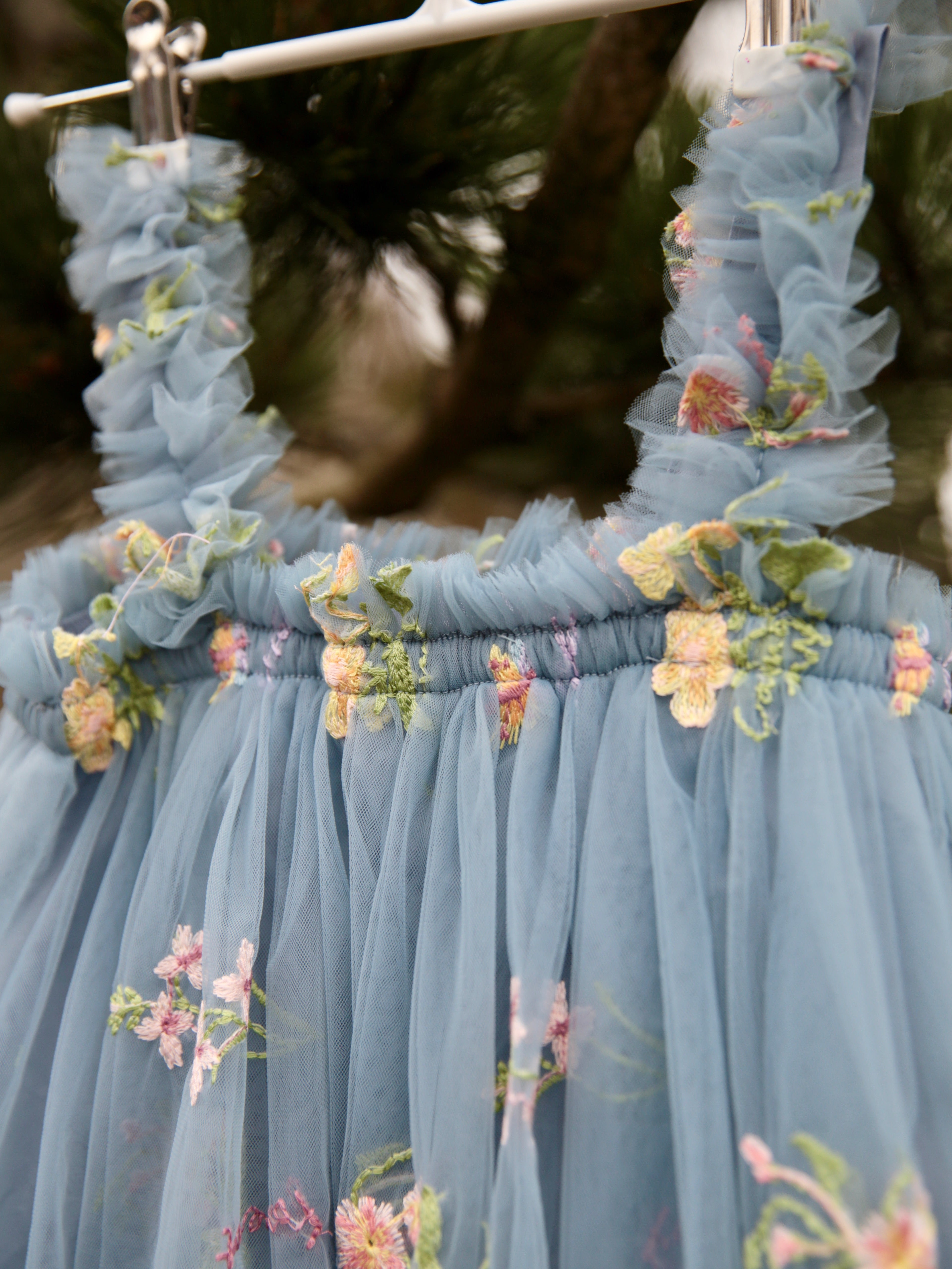 Petrol Blue Girls embroidered dress. Tulle dress, embroidered with flowers. Flower girl dress, cake smash, birthday dress