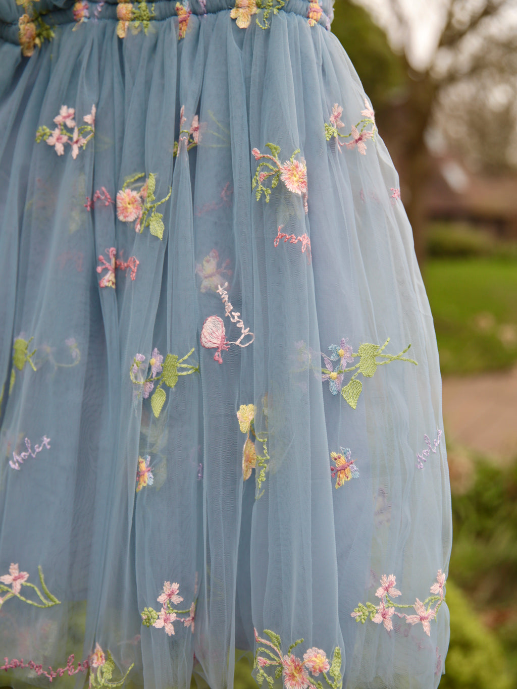 Petrol Blue Girls embroidered dress. Tulle dress, embroidered with flowers. Flower girl dress, cake smash, birthday dress