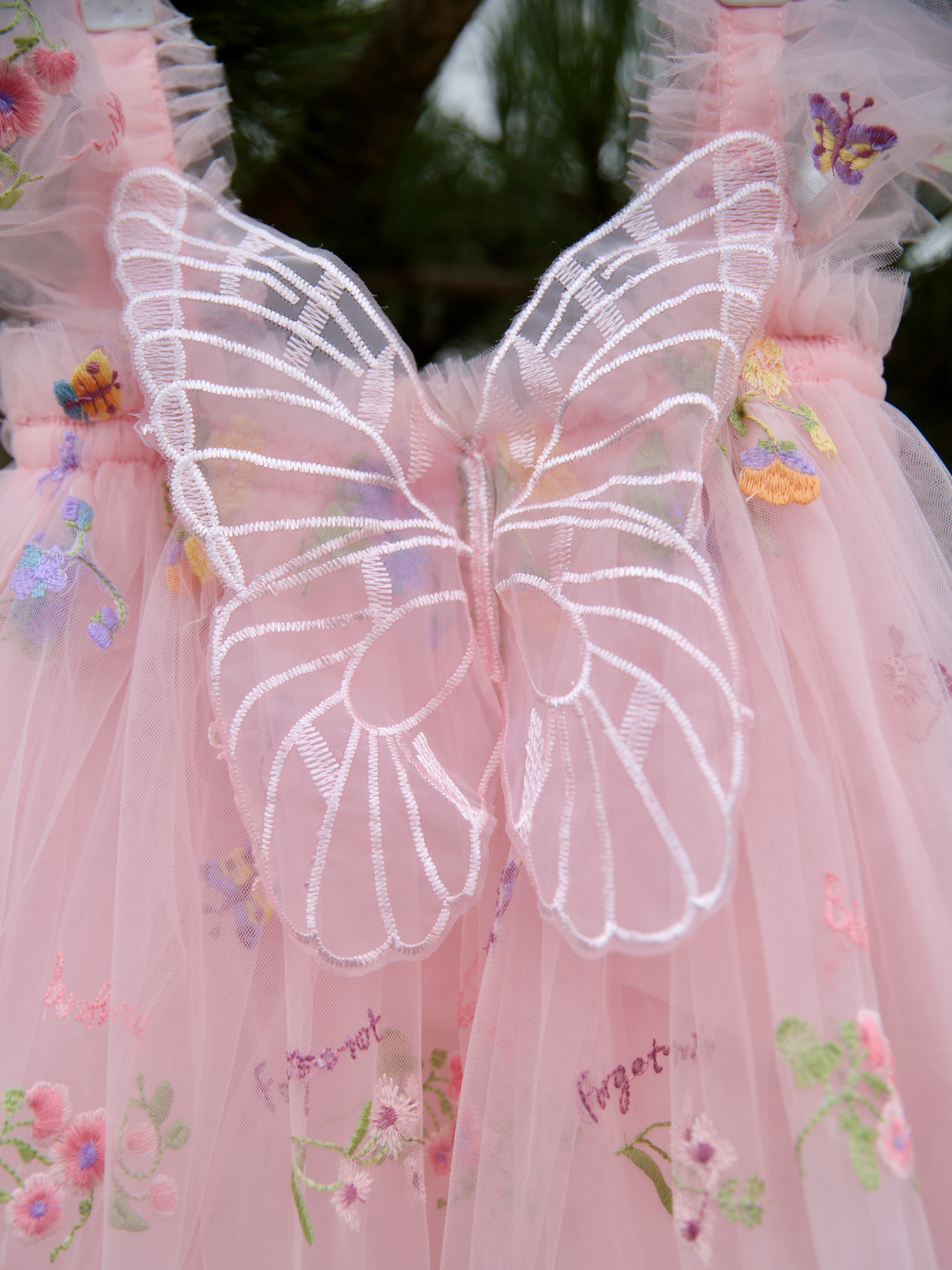 Fairy wings dress. Beautiful pink tulle dress with butterfly wings, party dress, bridesmaid dress, flower girl dress. Cake smash outfit