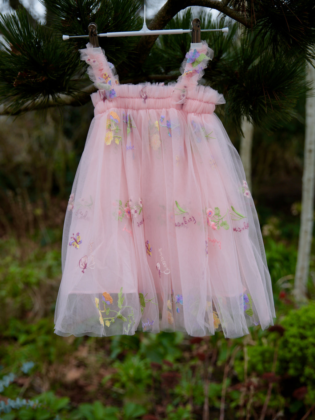 Fairy wings dress. Beautiful pink tulle dress with butterfly wings, party dress, bridesmaid dress, flower girl dress. Cake smash outfit