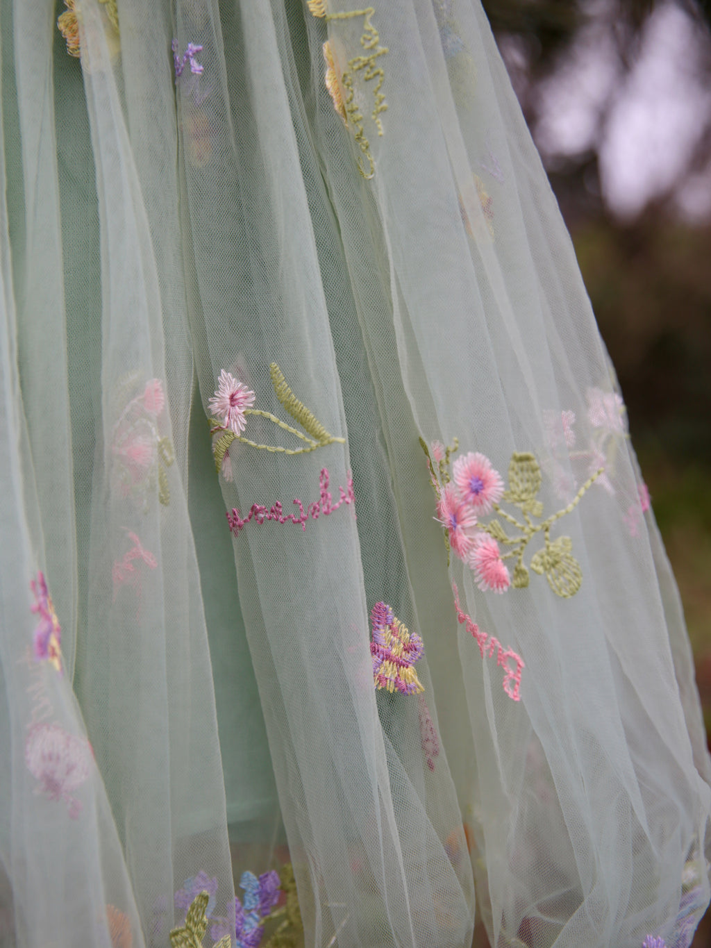 Girls sage green embroidered dress with extra soft lining.