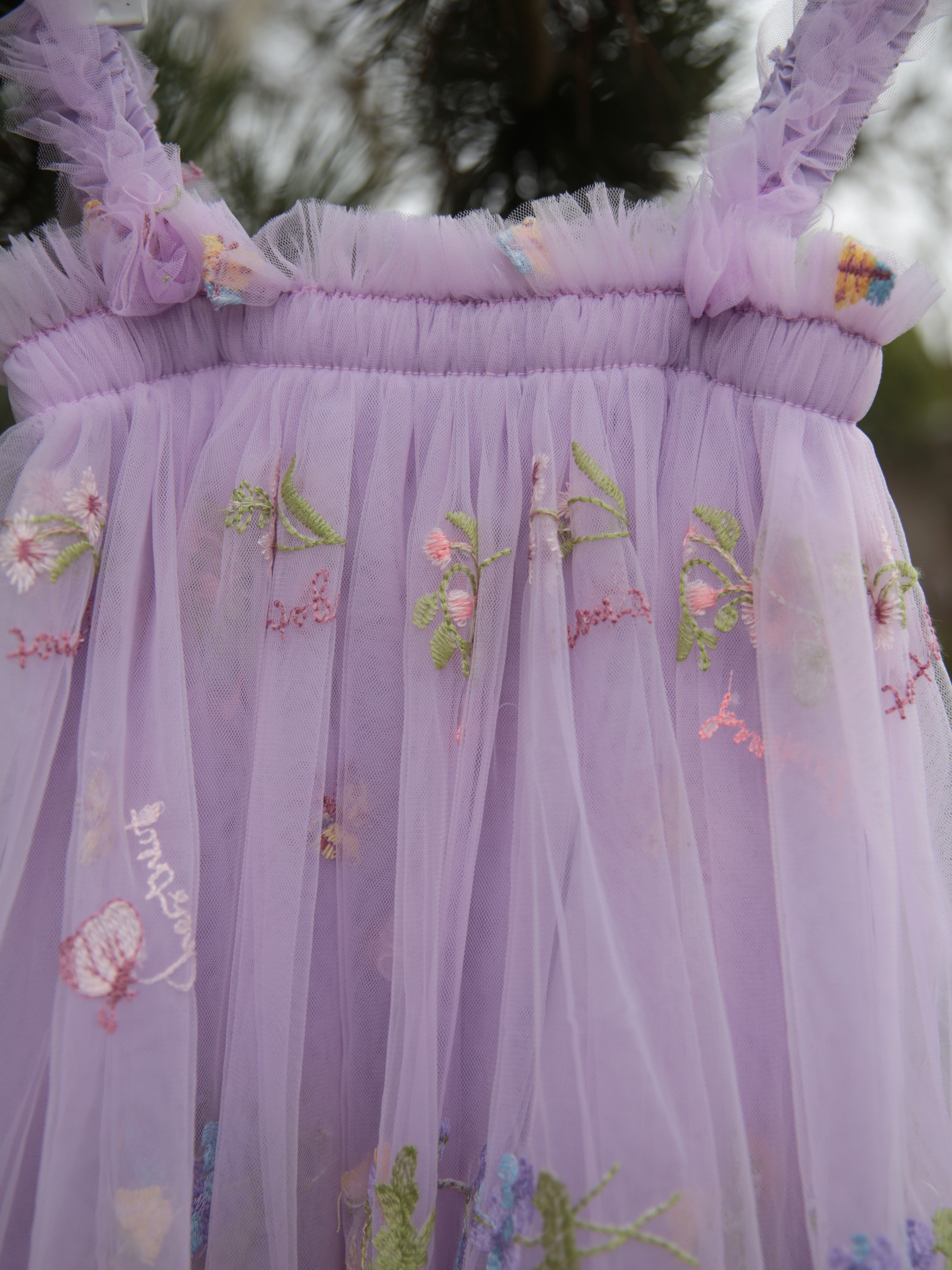Girls Purple Flower Embroidered Dress and wings. Pretty Purple Tulle Dress with optional Embroidered Wings for Girls, toddlers and babies. Wild Daisy