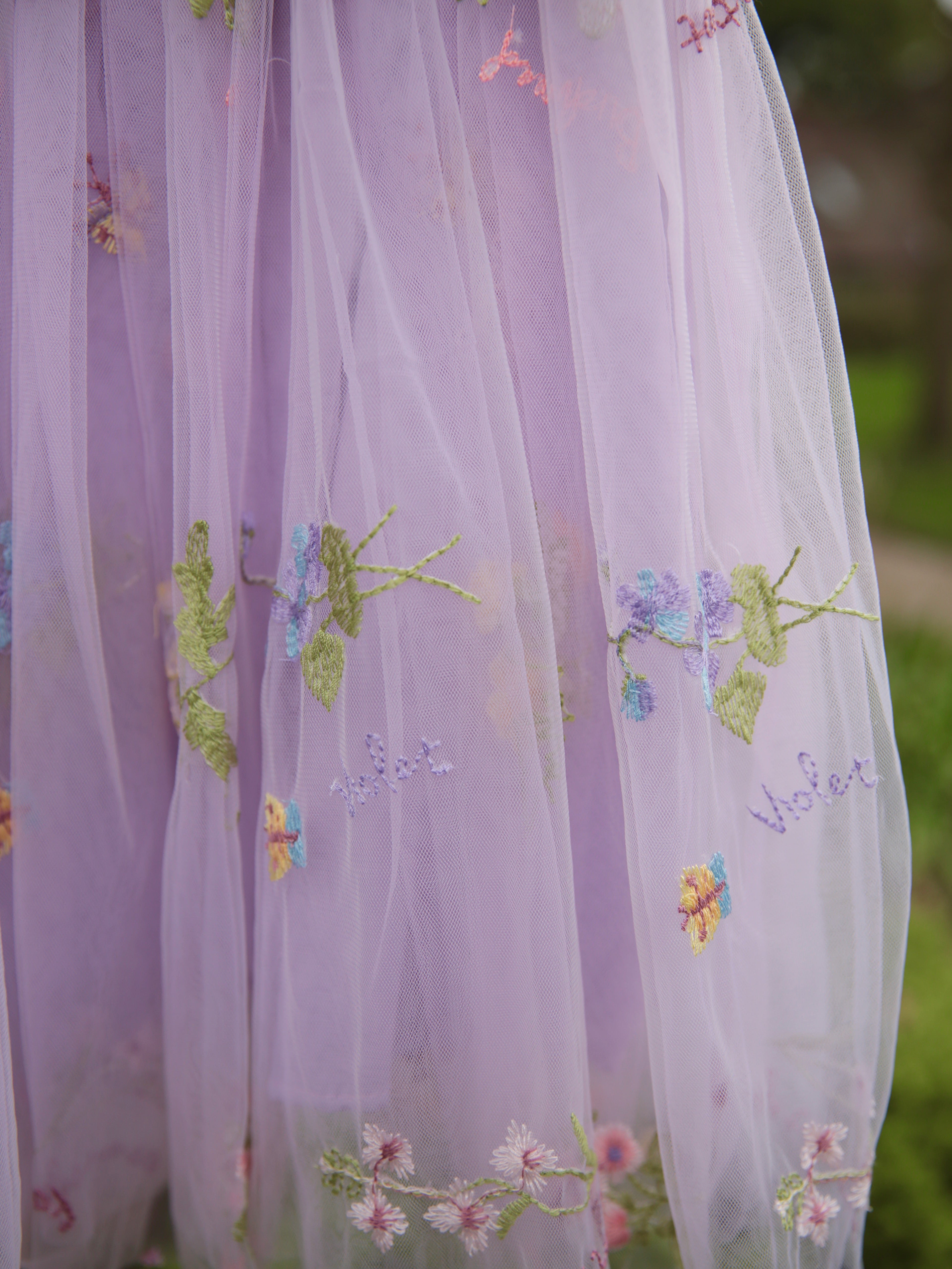 Girls Purple Flower Embroidered Dress and wings. Pretty Purple Tulle Dress with optional Embroidered Wings for Girls, toddlers and babies. Wild Daisy