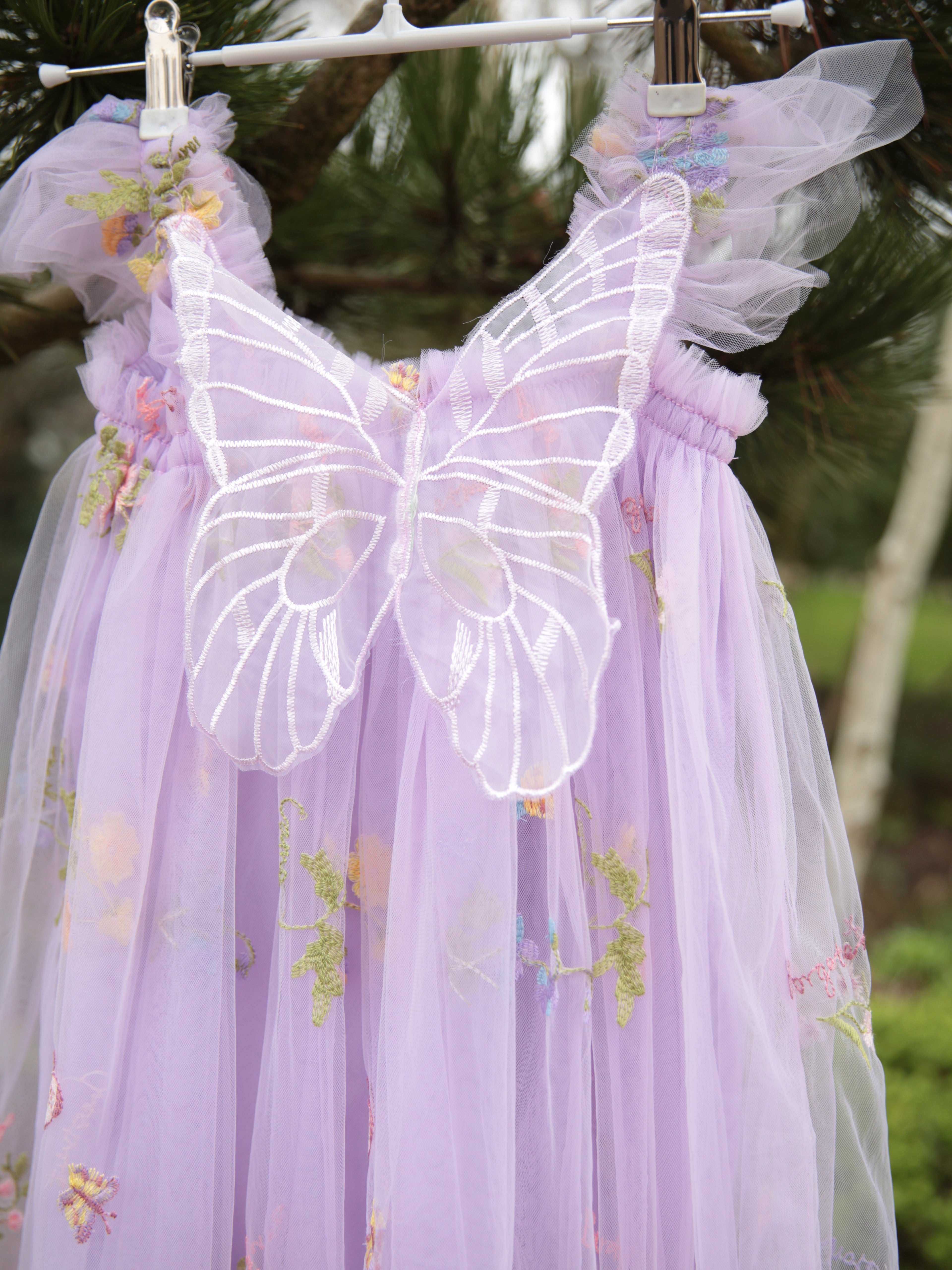 Fairy wing dress, beautiful purple girls tulle dress, butterfly wing dress, party dress, bridesmaid dress, flower girl dress.