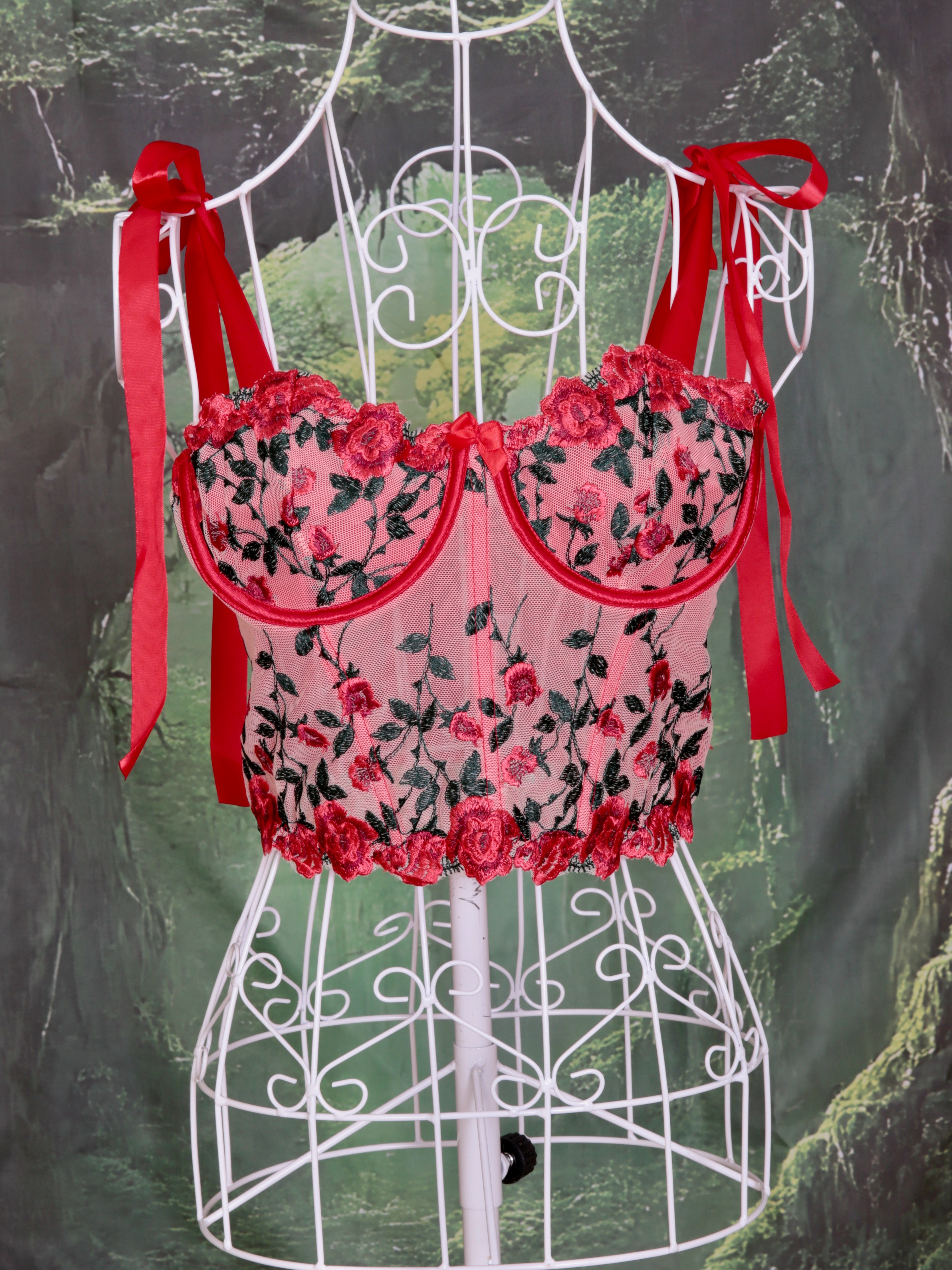 Floral Red Corset, fairy wings  and tutu. Hen party, fairy cosplay, fairy core, woodland party, fairy dress up