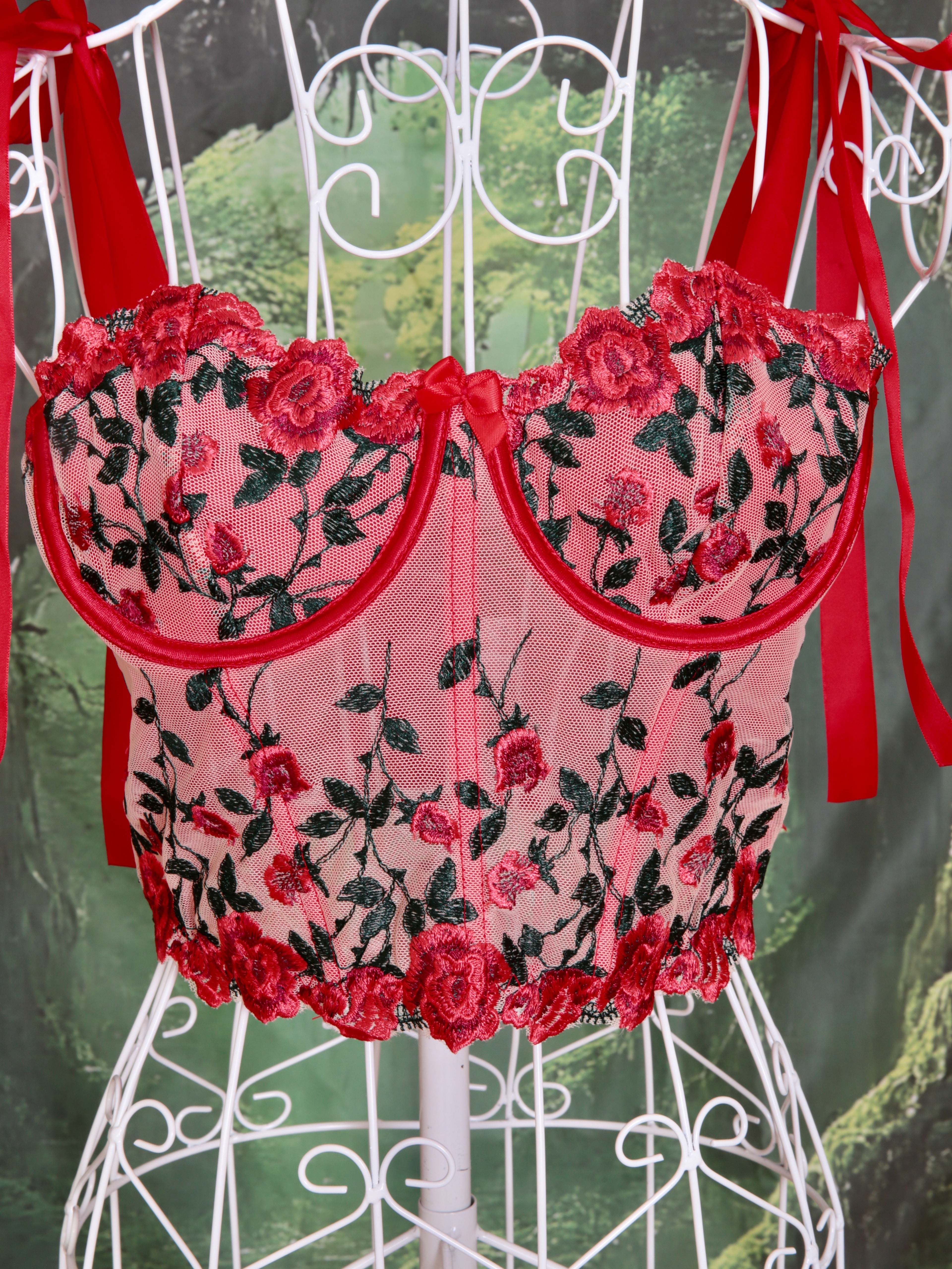 Floral Red Corset, fairy wings  and tutu. Hen party, fairy cosplay, fairy core, woodland party, fairy dress up