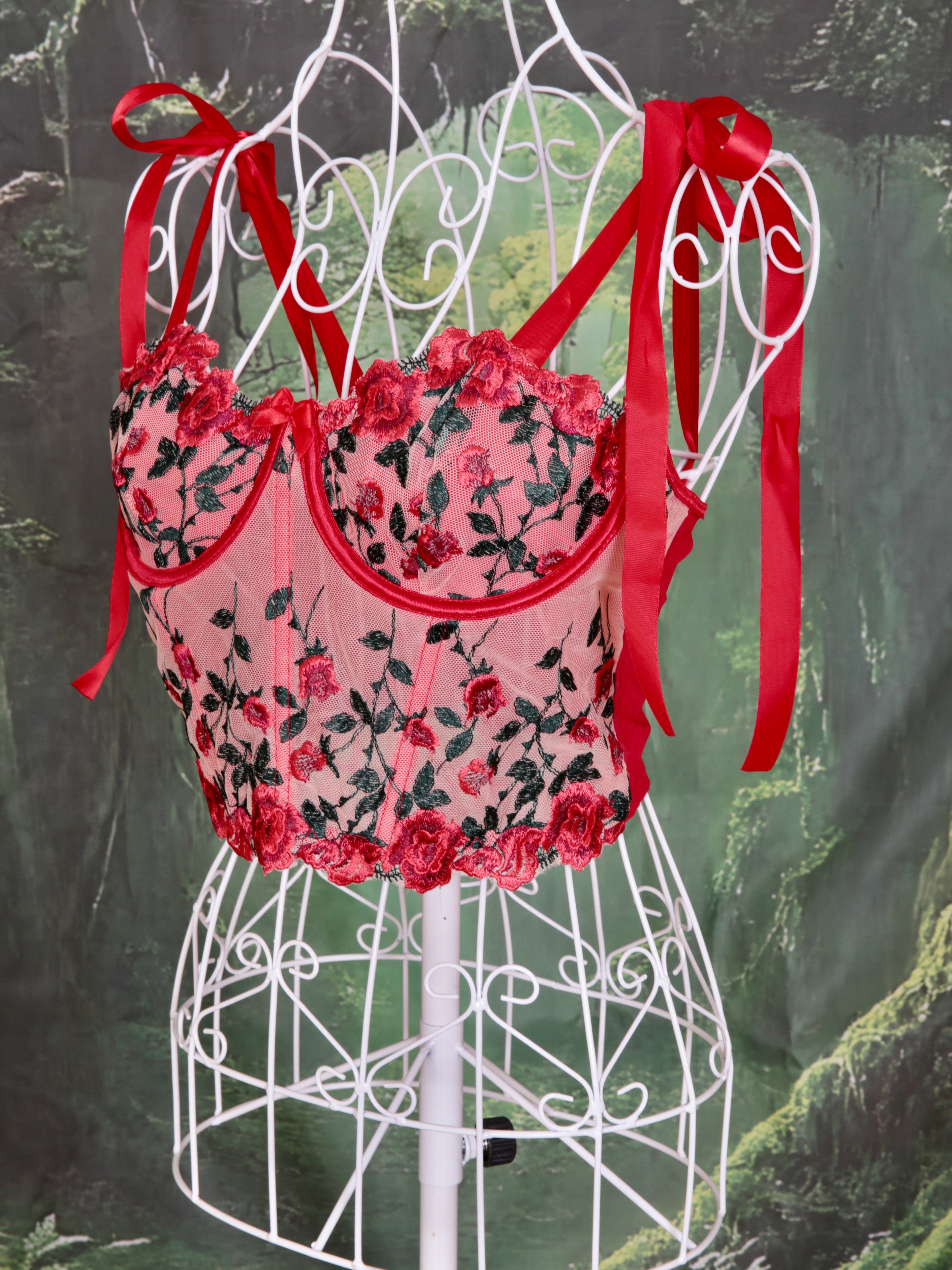 Floral Red Corset, fairy wings  and tutu. Hen party, fairy cosplay, fairy core, woodland party, fairy dress up