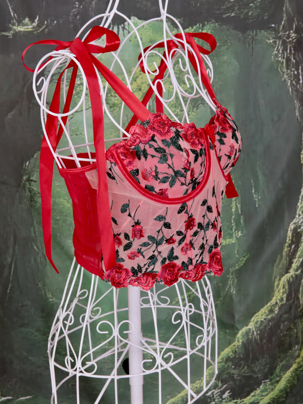 Floral Red Corset, fairy wings  and tutu. Hen party, fairy cosplay, fairy core, woodland party, fairy dress up