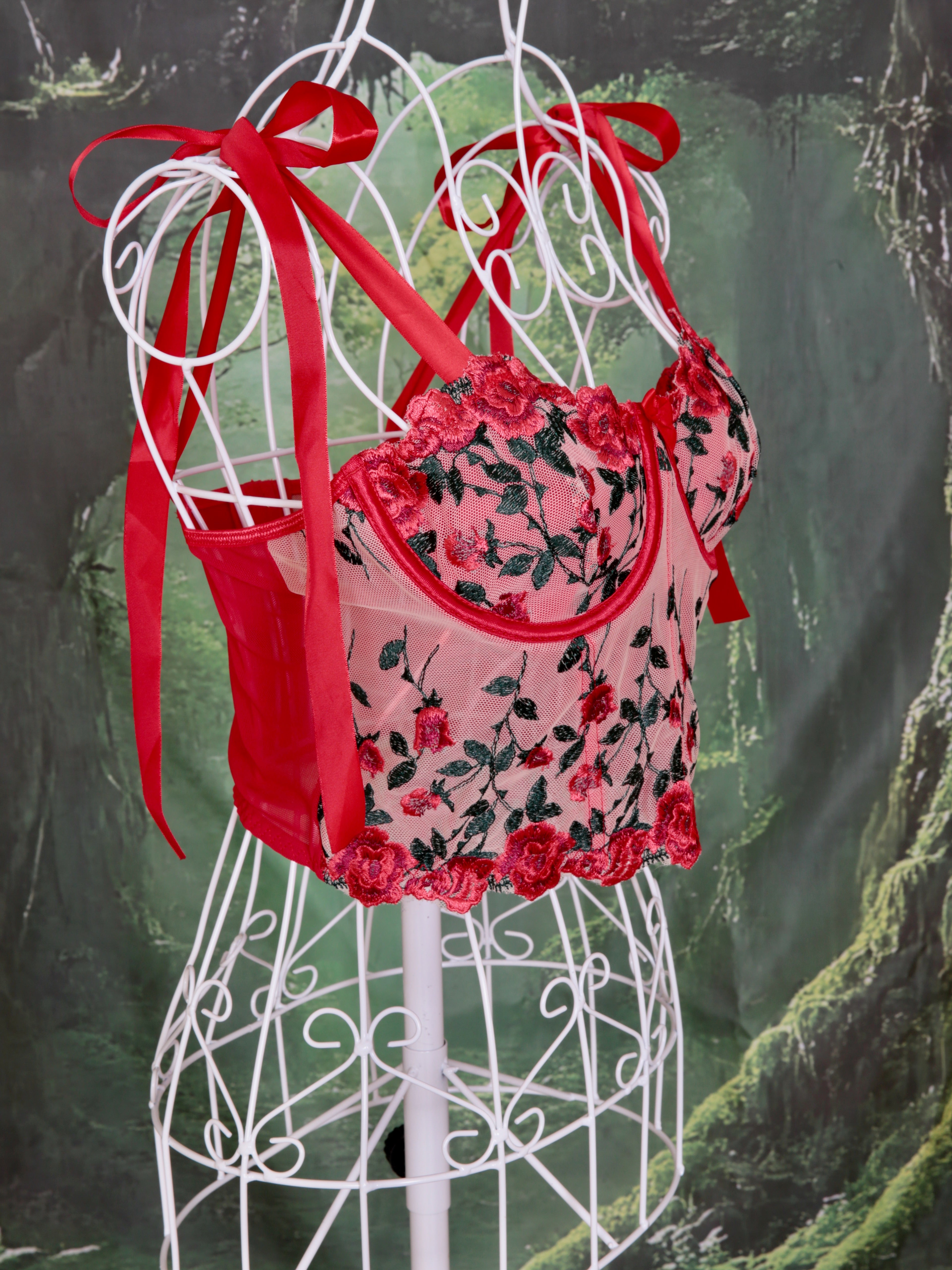 Floral Red Corset, fairy wings  and tutu. Hen party, fairy cosplay, fairy core, woodland party, fairy dress up