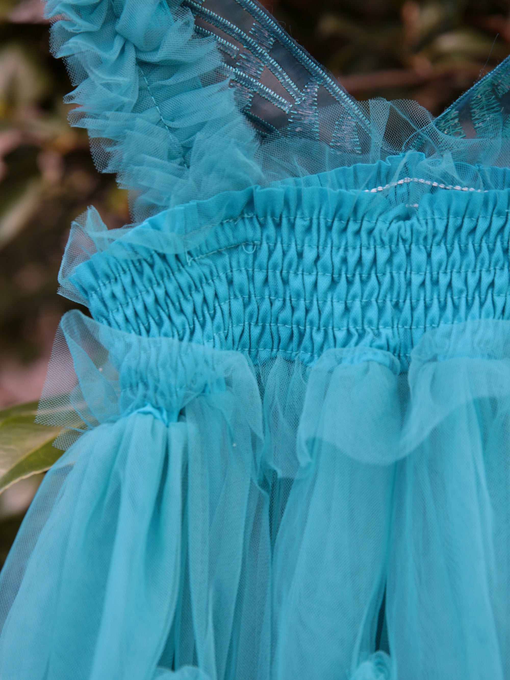 Teal Fairy Wing dress  in Teal Tulle. Butterfly wings on the back, party dress, flower girl dress. Birthday photoshoot. Wild Daisy