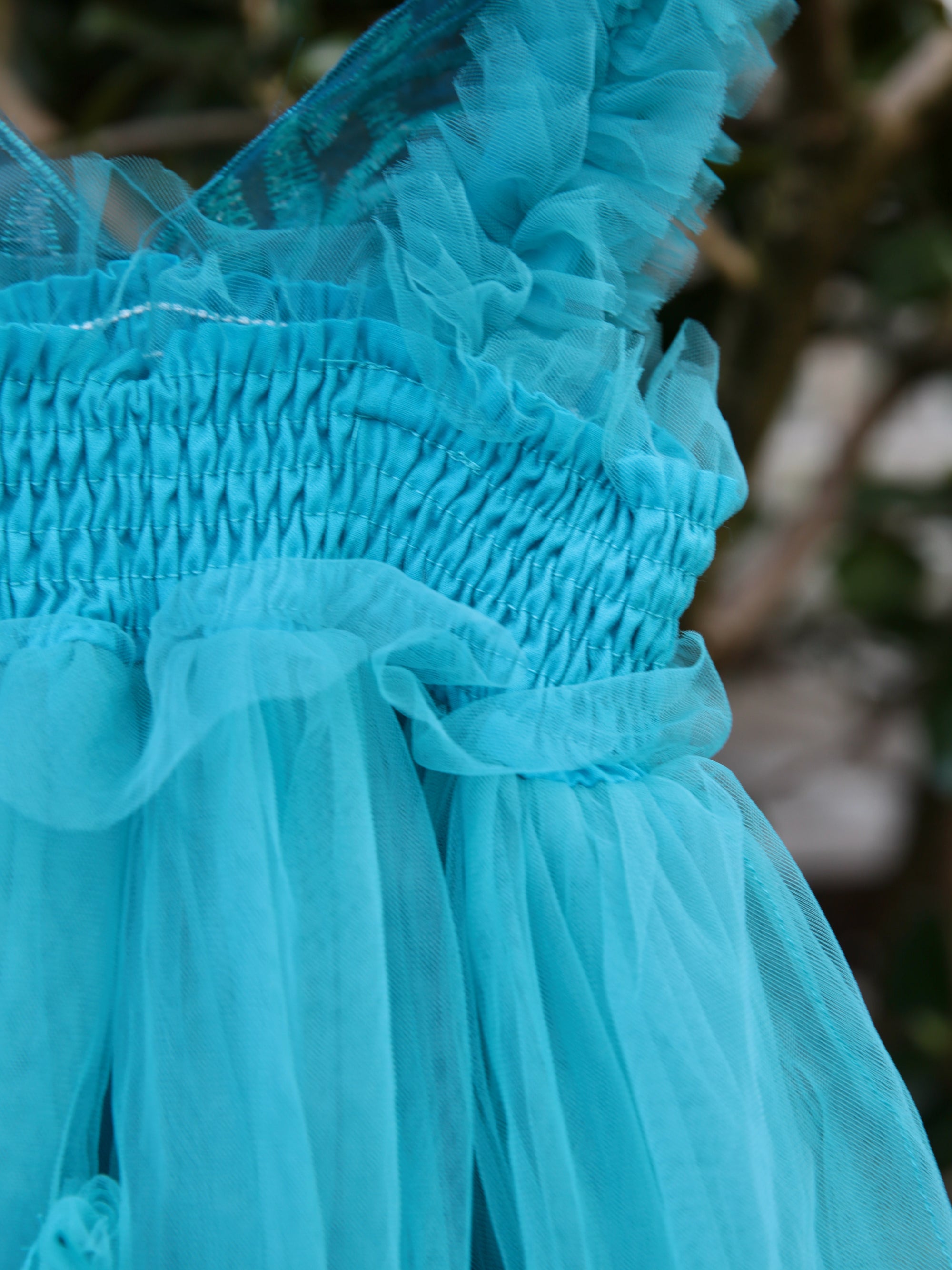 Teal Fairy Wing dress  in Teal Tulle. Butterfly wings on the back, party dress, flower girl dress. Birthday photoshoot. Wild Daisy