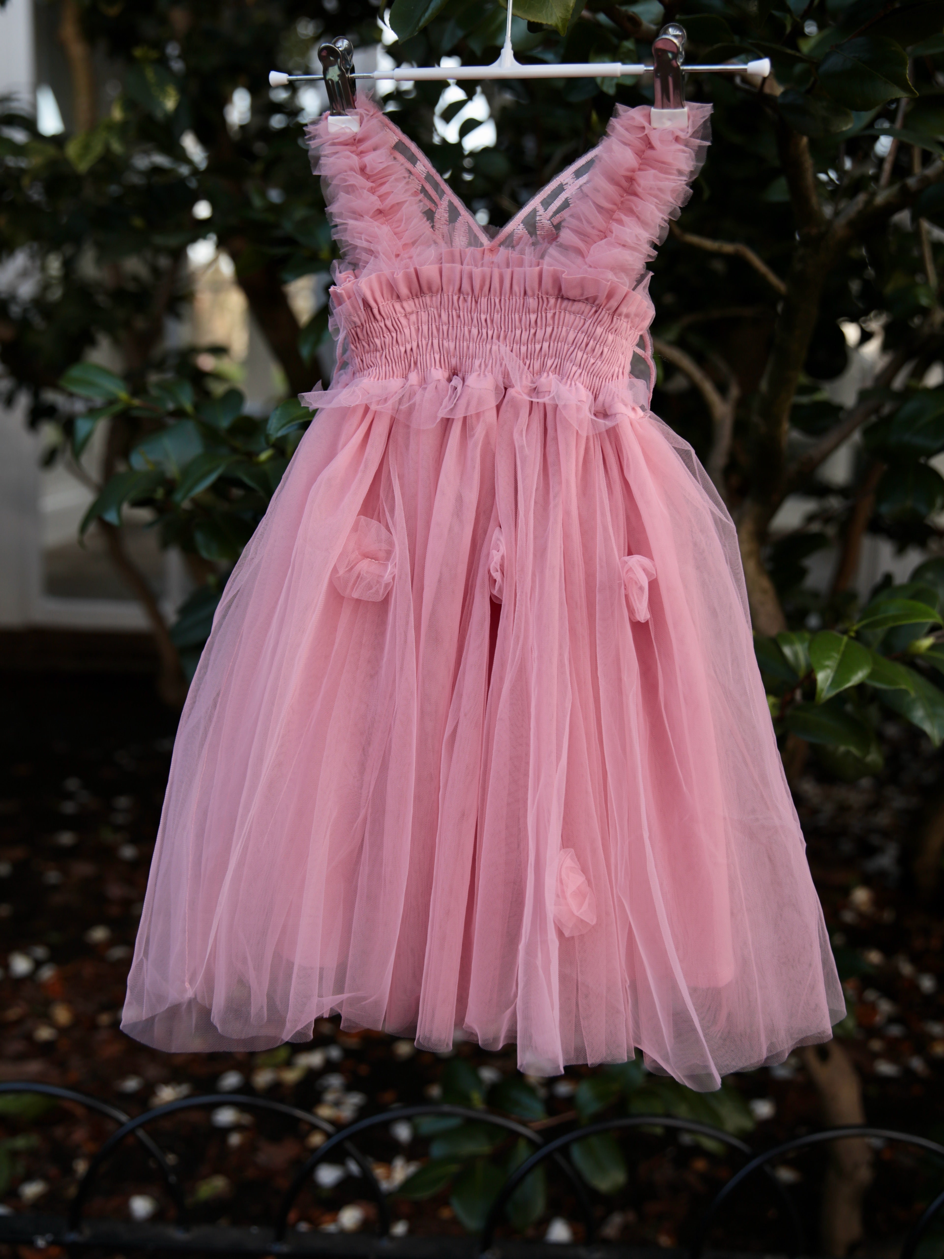 Fairy wing dusky pink dress. Dusky Pink Tulle Dress with Butterfly wings on the back, party dress, bridesmaid dress, flower girl, cake smash dress