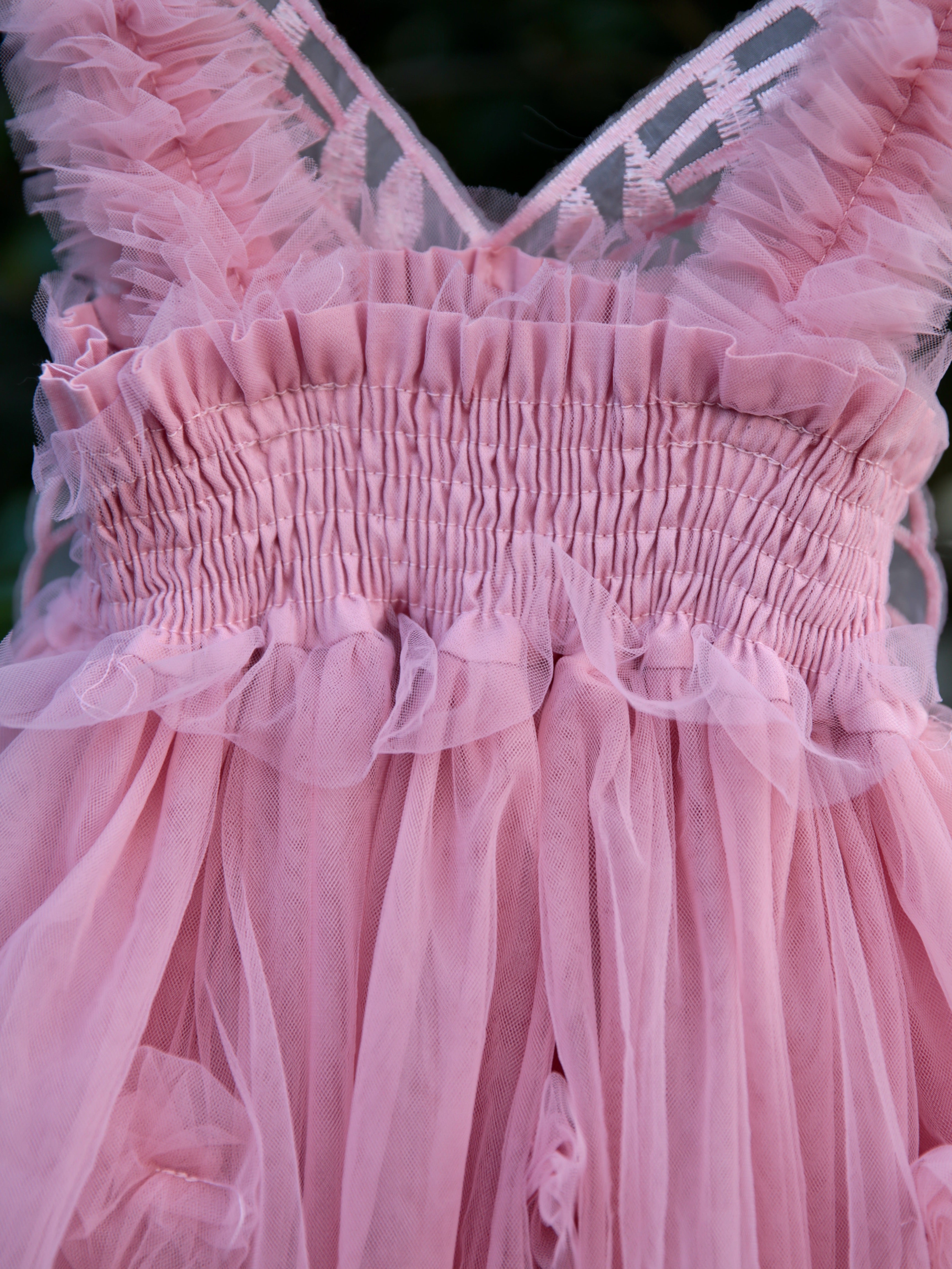 Fairy wing dusky pink dress. Dusky Pink Tulle Dress with Butterfly wings on the back, party dress, bridesmaid dress, flower girl, cake smash dress