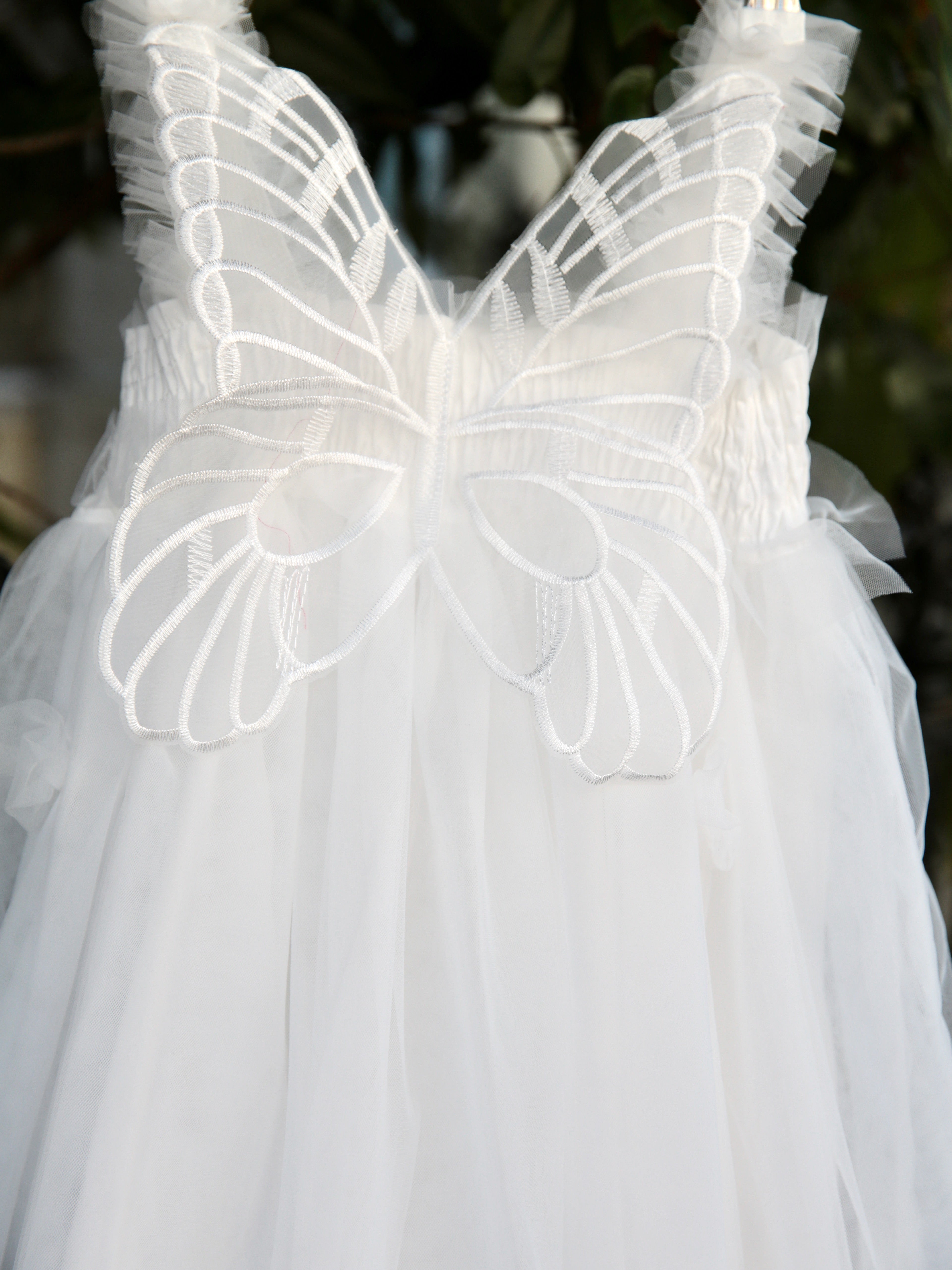 White Fairy wing girls dress. White Tulle Dress with Butterfly wings on the back, party dress, bridesmaid dress, flower girl dress.