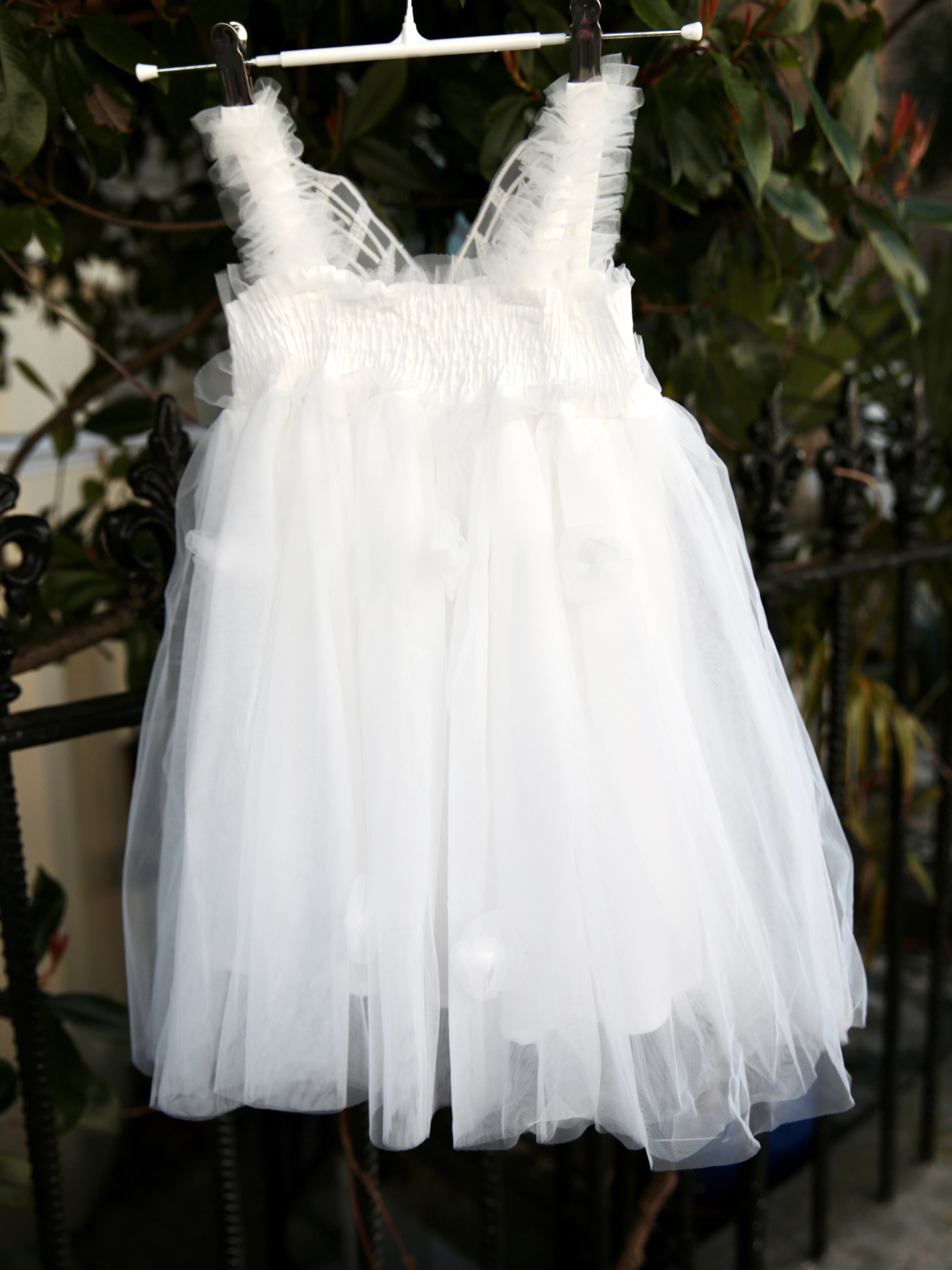 White Fairy wing girls dress. White Tulle Dress with Butterfly wings on the back, party dress, bridesmaid dress, flower girl dress.