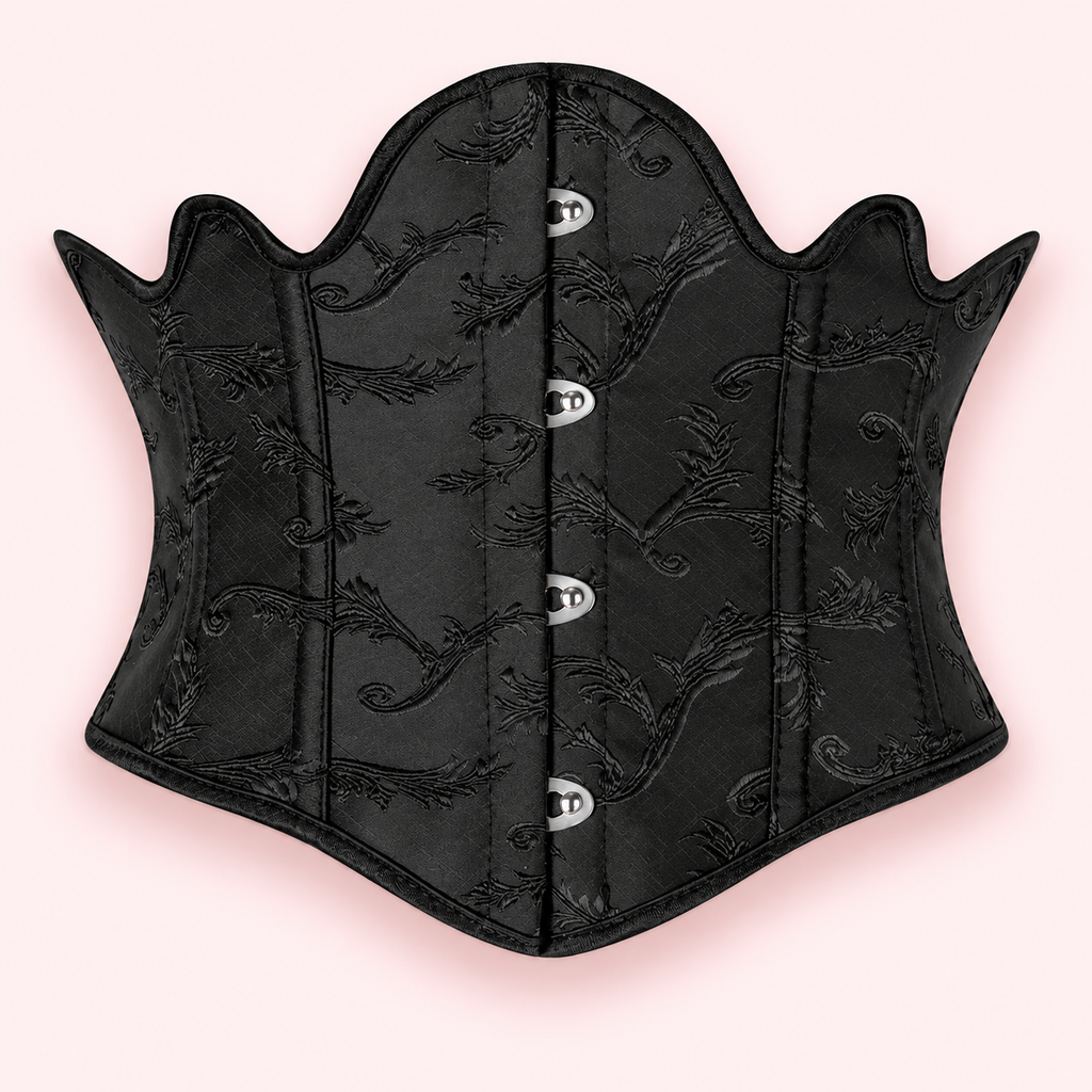 Black Brocade Underbust Corset Belt – Gothic Victorian Waist Cincher