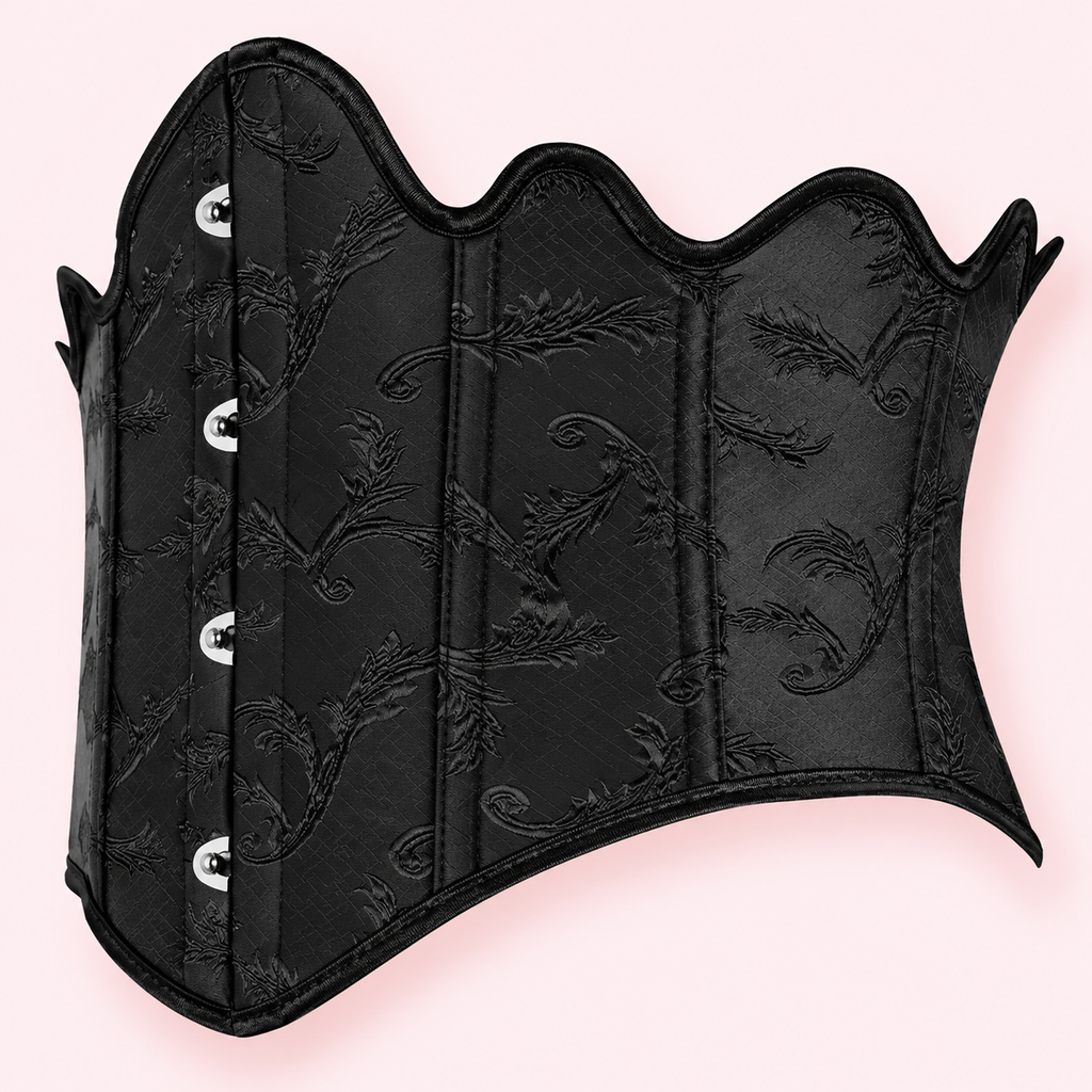Black Brocade Underbust Corset Belt – Gothic Victorian Waist Cincher