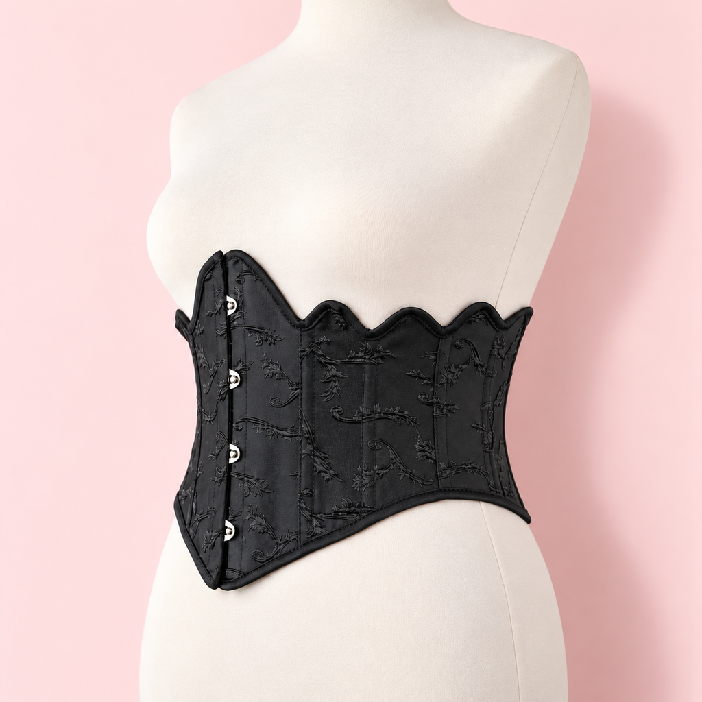 Black Brocade Underbust Corset Belt – Gothic Victorian Waist Cincher