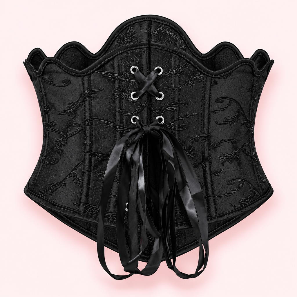 Black Brocade Underbust Corset Belt – Gothic Victorian Waist Cincher