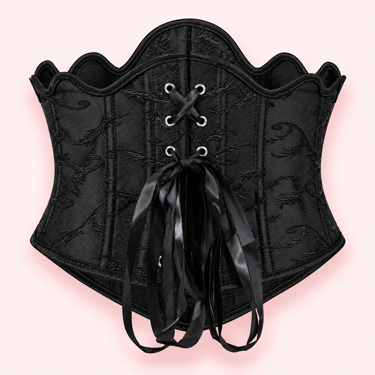 Black Brocade Underbust Corset Belt – Gothic Victorian Waist Cincher