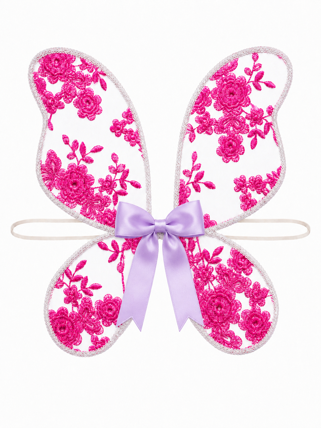 Cerise Pink Embroidered Floral Fairy Wings for Children