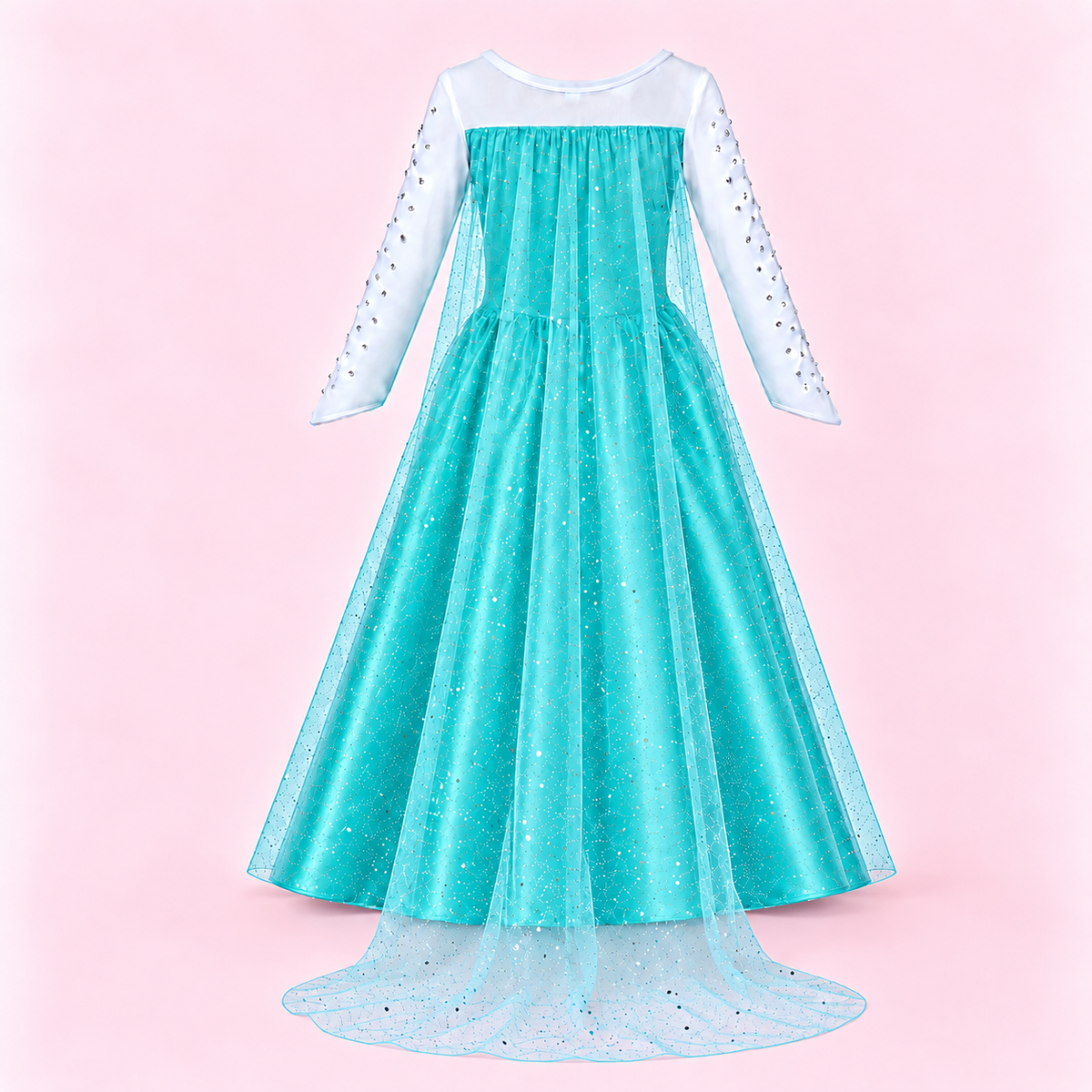 Elsa Inspired Ice Princess Dress for Girls, Sparkling Blue Frozen Costume with Flowing Cape