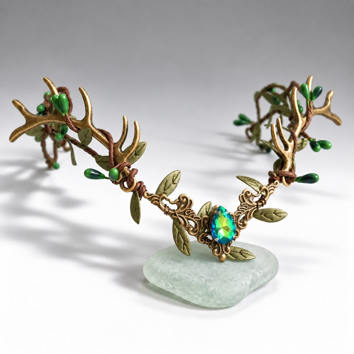Emerald Green Forest Antler Crown