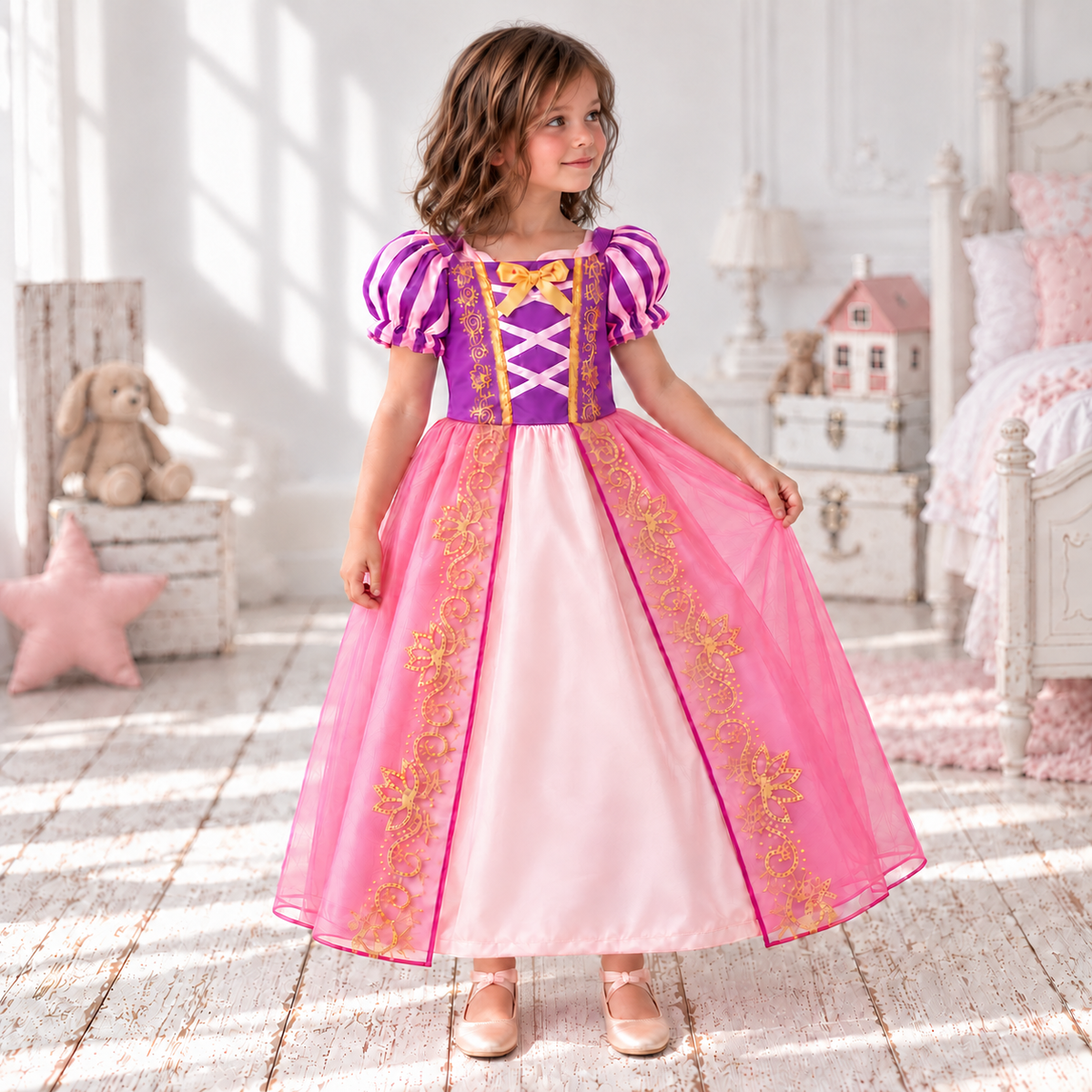 Rapunzel Inspired Tangled Princess Dress – Pink & Purple Fairytale Costume