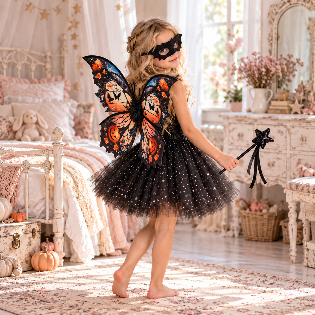 Halloween Butterfly Fairy Costume Set – Wings, Tutu, Bat Mask & Wand