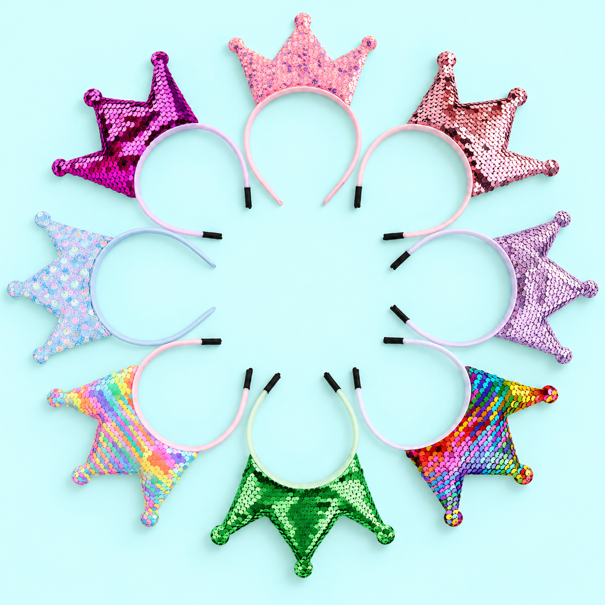 Personalised Sequin Birthday Crown Headband – 8 Colours & White Pearl Numbers