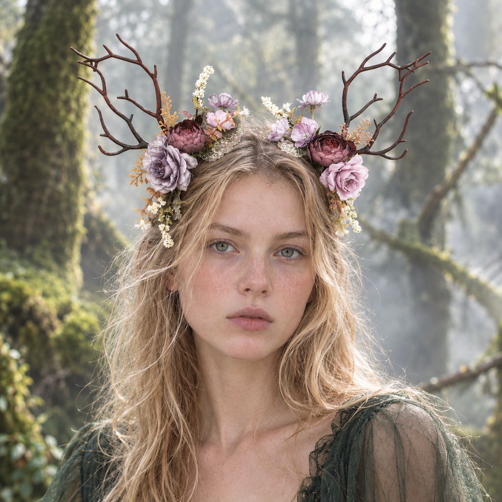 Mori Woodland Antler Crown – Floral Fairy Headband & Forest Headdress
