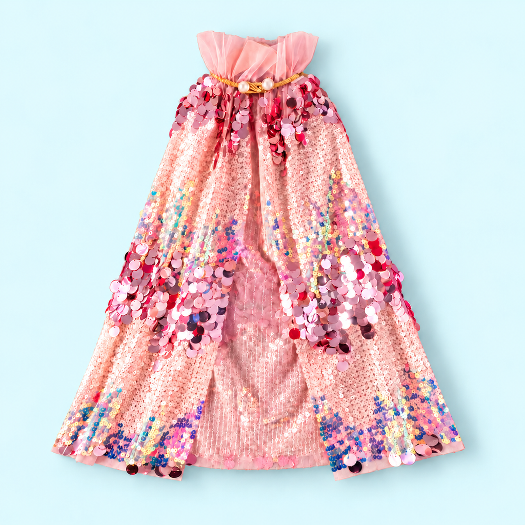 Enchanted Pink Sequin Fairy Cloak | Girls' Princess Dress Up Cape | Ages 4–8