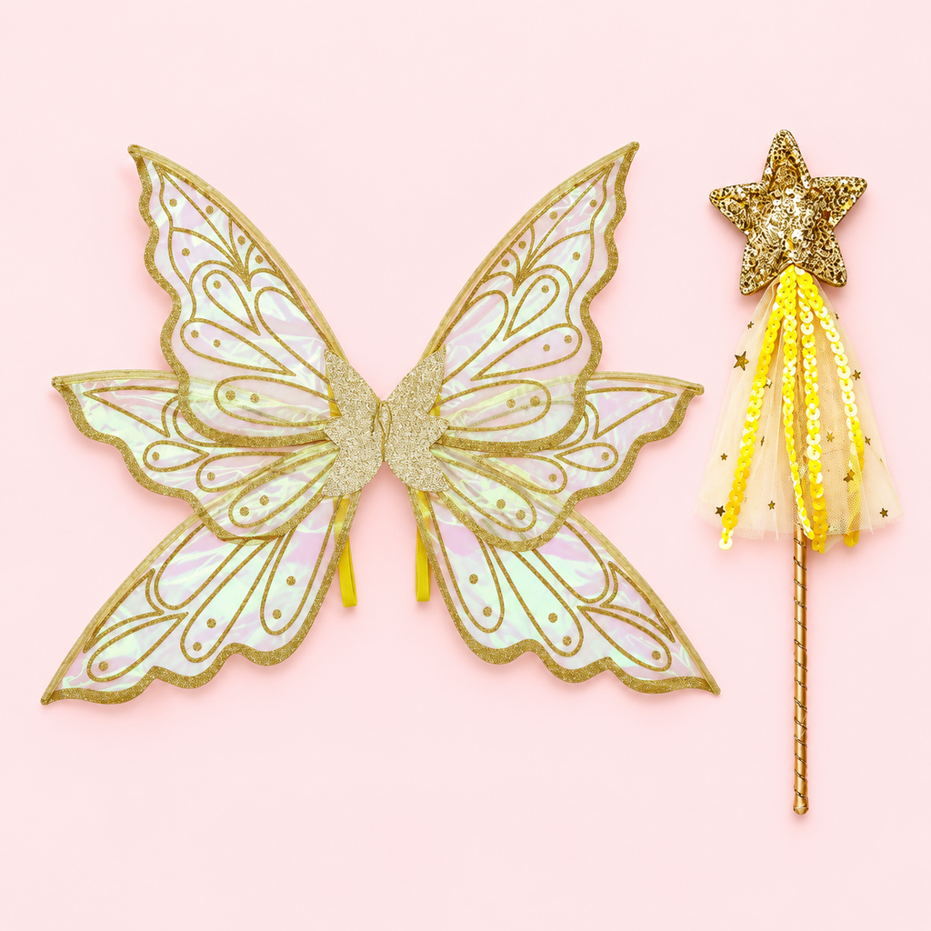 Lilac Sequin Fairy Skirt – Optional Gold Fairy Wings & Star Wand | Ages 2–8