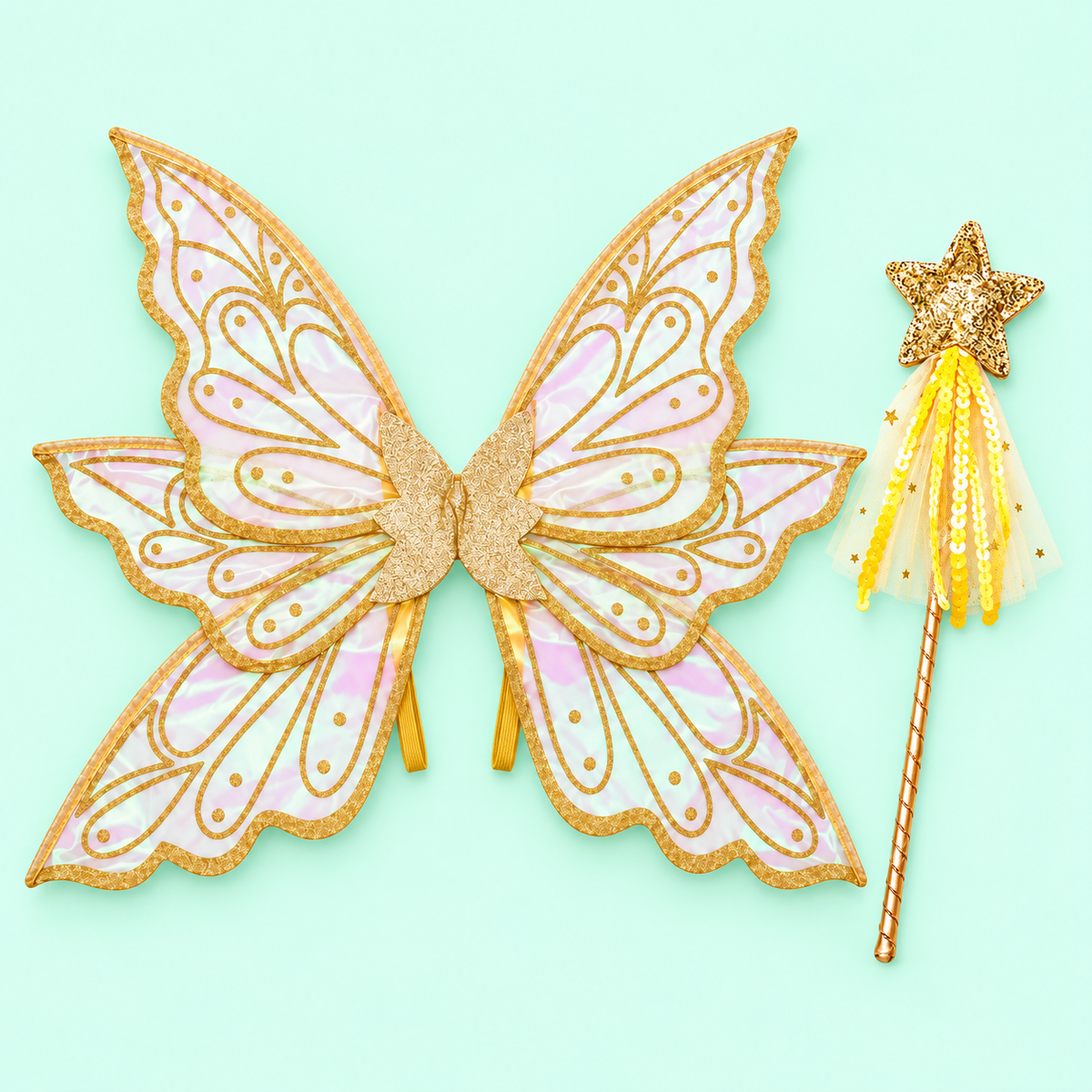 Golden Wishes Fairy Costume – Pink Sequin Skirt, Gold Wings & Wand | Ages 2–8
