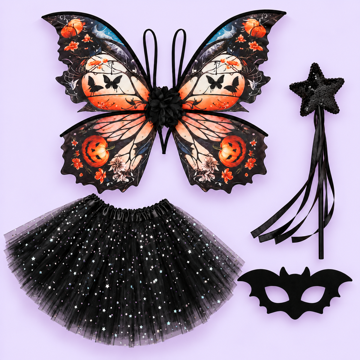 Halloween Butterfly Fairy Costume Set – Wings, Tutu, Bat Mask & Wand