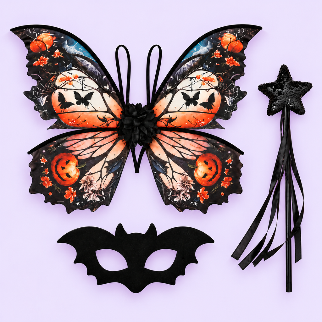 Halloween Butterfly Fairy Costume Set – Wings, Tutu, Bat Mask & Wand