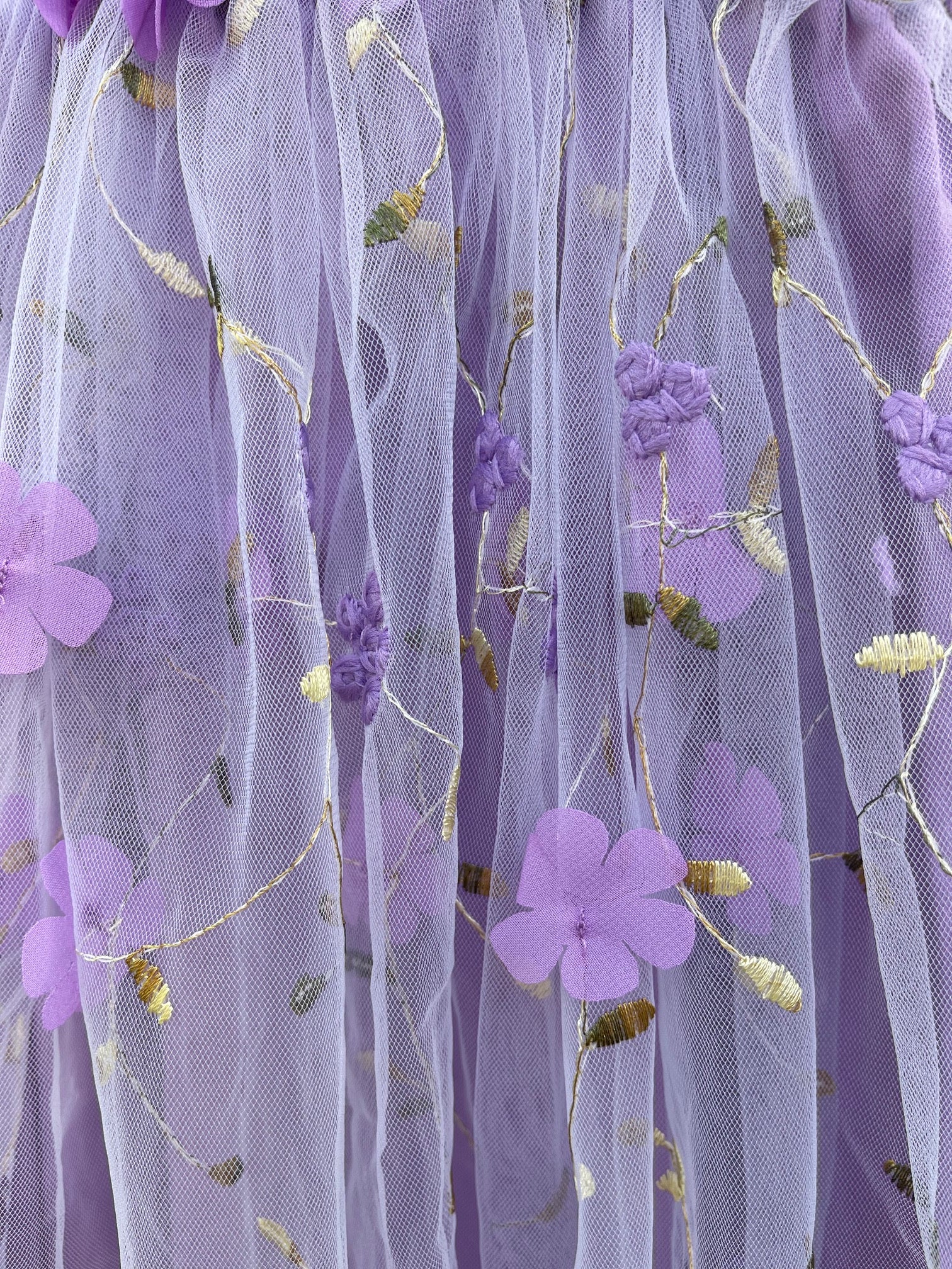 Purple flower embroidered girls' dress. Purple Tulle Dress, embroidered flowers, party dress, bridesmaid dress, flower girl dress.