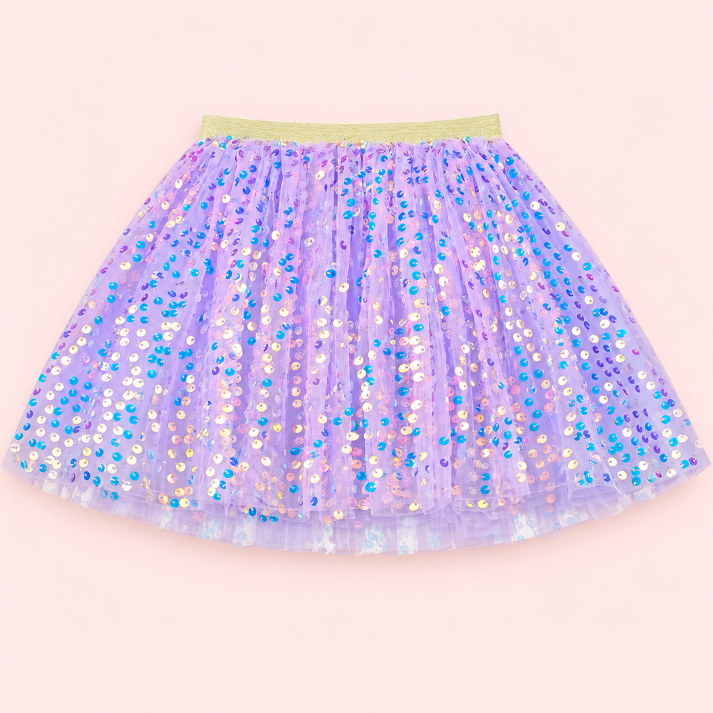 Lilac Sequin Fairy Skirt – Optional Gold Fairy Wings & Star Wand | Ages 2–8