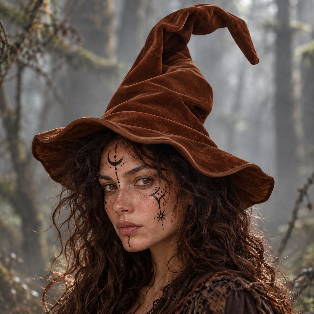 Tall Wide-Brim Velour Witch & Wizard Hat