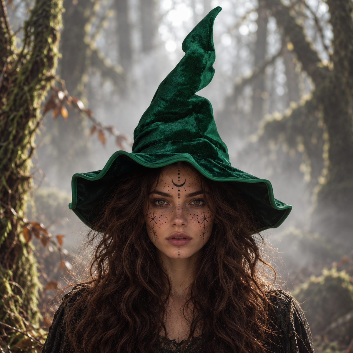 Tall Wide-Brim Velour Witch & Wizard Hat